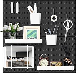 VUSIGN Kit organizador de pared combinado de tablero perforado, 4 piezas de tableros perforados y 17 accesorios modulares para colgar, kit de panel de clavijas de montaje en pared para dormitorio,