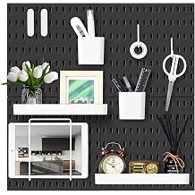 VUSIGN Pegboard Combination Wall Organizer Kit, 4 Pieces Pegboards and 17 Accessories Modular Hanging, Wall Mount Display Peg Board Panel Kits for Bedroom, Home, Office, Bathroom, 22" x 22", Black