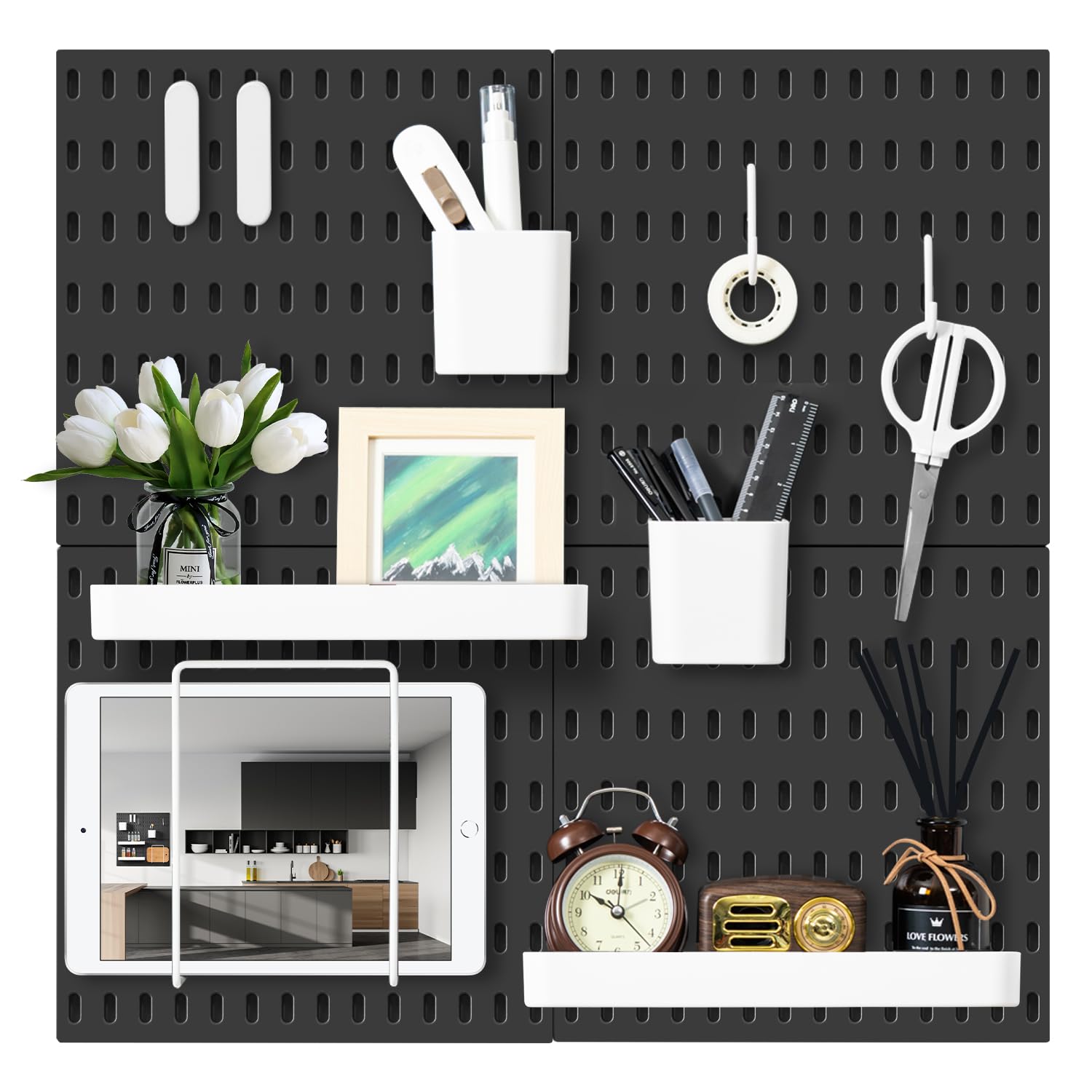 VUSIGN Pegboard Combination Wall Organizer Kit, 4 Pieces Pegboards and 17 Accessories Modular Hanging