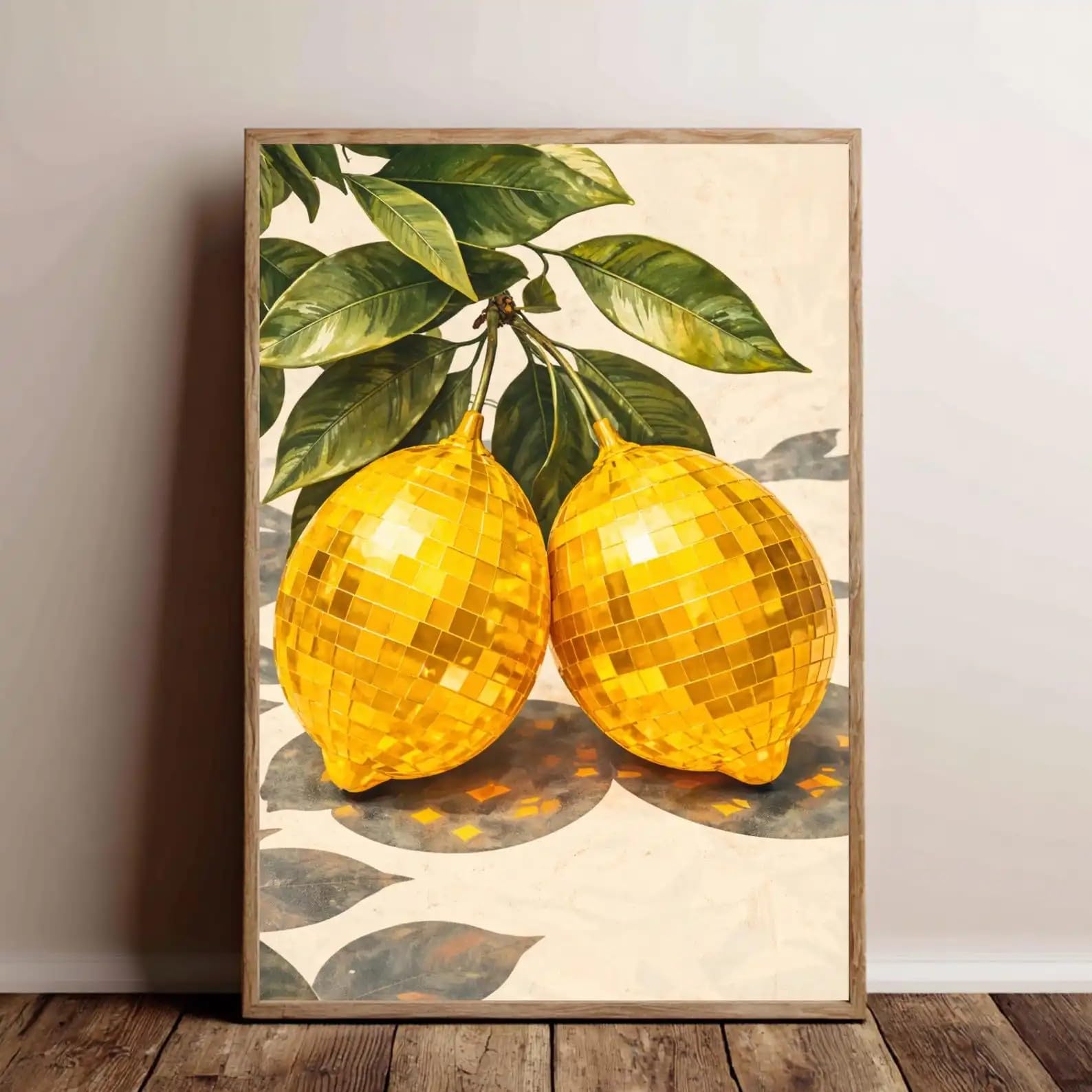 LZJAGXX Poster Vintage Funky Disco Lemons, stampa artistica Lemon Disco Ball, decorazione massimalista Dopamine, poster retrò per la cucina (40x60 cm/cornice interna)
