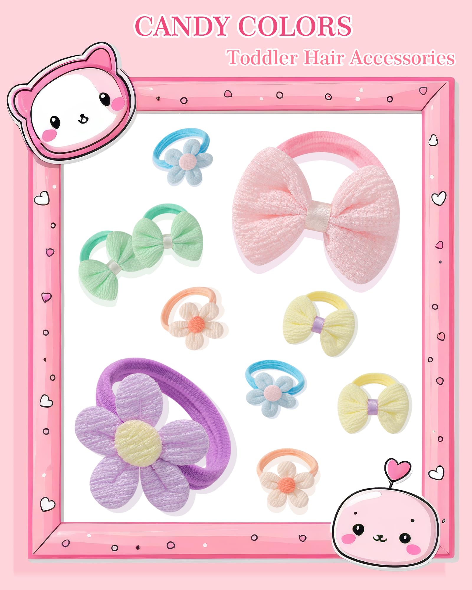 24 Pcs 2" Baby Hair Bobbles Toddler Hair Accessories Candy Colors Baby Hair Tie Cute Bows and Flowers Elastic Scrunchies - Image 4