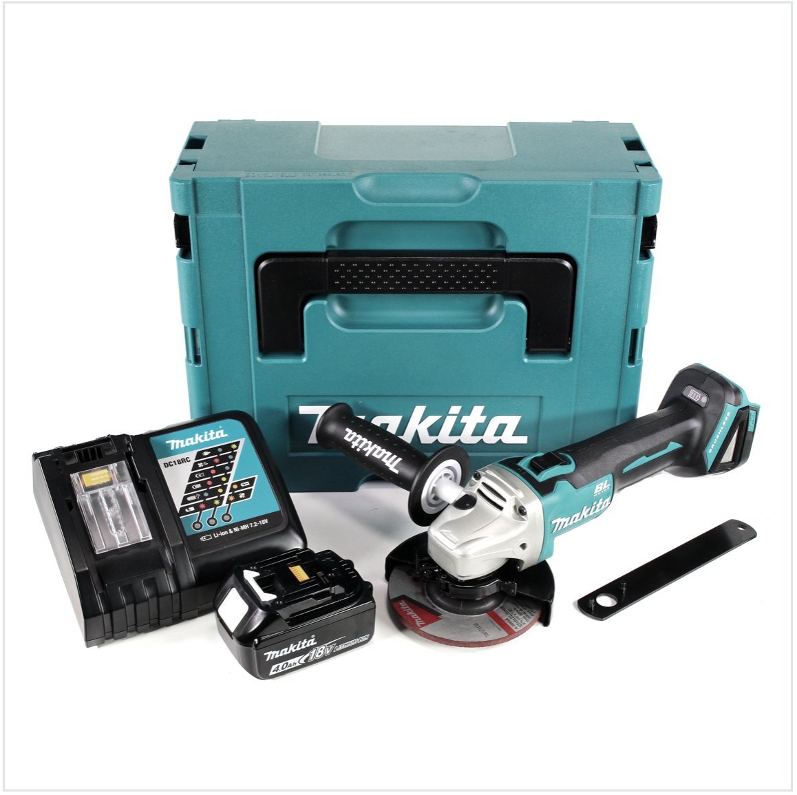 Makita DGA 504 RM1J akumulatorowa szlifierka kątowa 18 V 125 mm bezszczotkowa + 1 x akumulator 4,0 Ah + ładowarka + Makpac