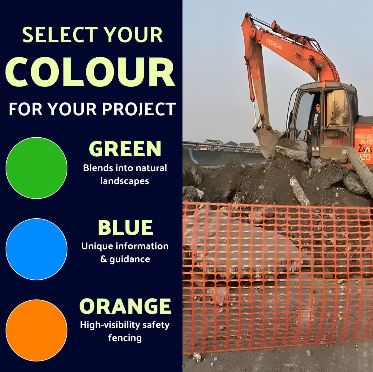 Valla de malla de plástico de 1 m x 50 m, valla de seguridad temporal para construcción, lugares de trabajo, jardín, barreras para mascotas y eventos en naranja, amarillo, verde, azul (naranja)