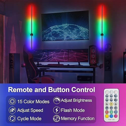 Miniatura 3 de Juego de dos apliques de pared LED RGB con control remoto, 15 modos de color, atenuación, rotación de 180, apliques de pared negros enchufables con