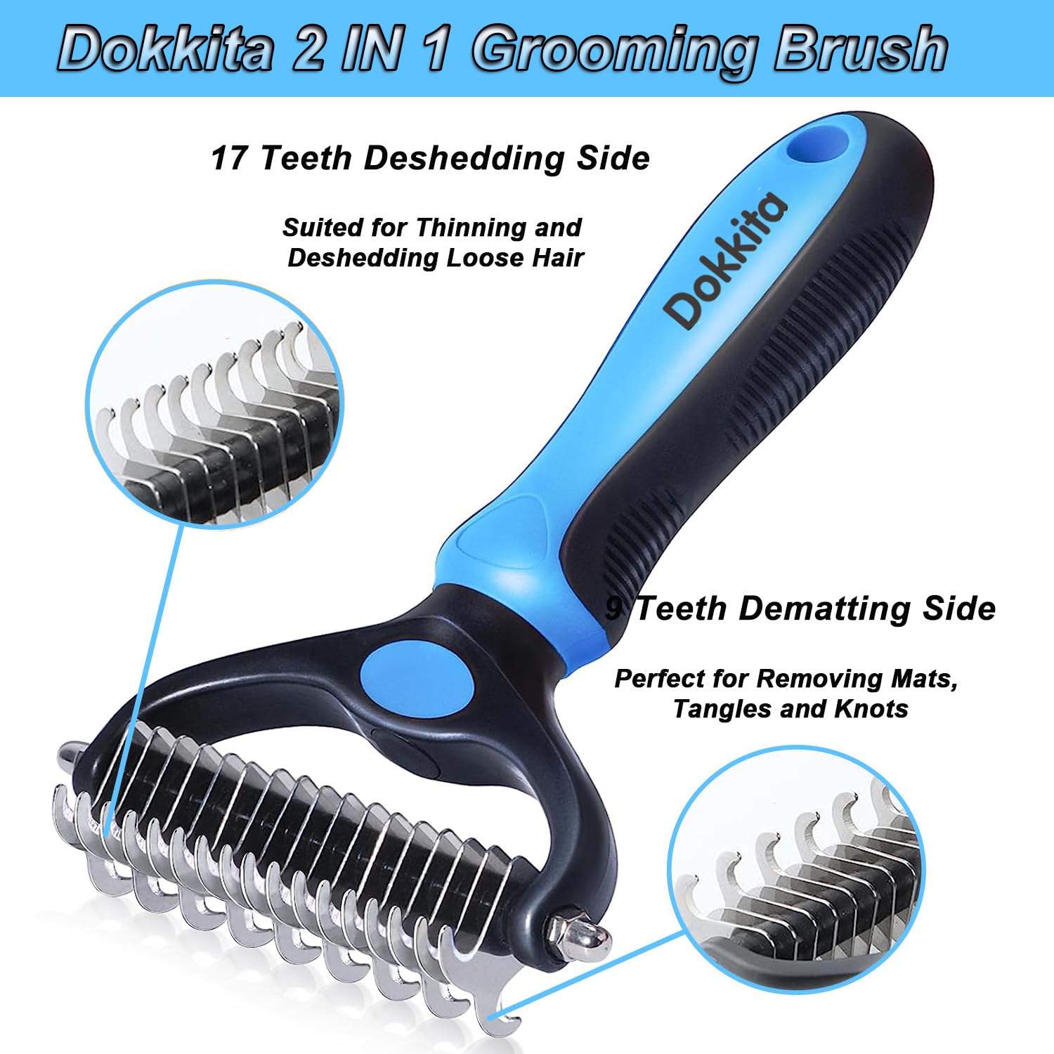 Spazzola Per Cani E Gatti Dokkita - Pettine Districante, 17+9 Denti, Per Pelo Lungo, Viola