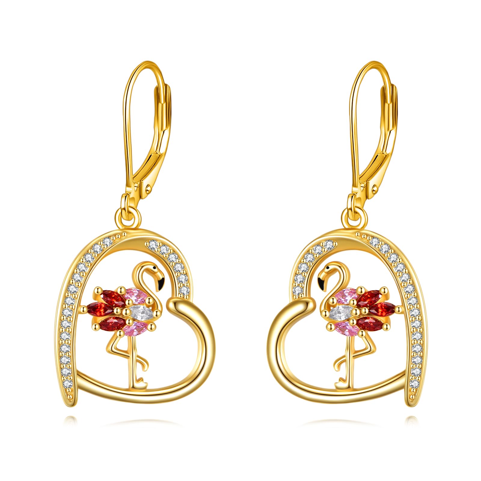AXELUNA Lindos pendientes de flamenco rosa para mujer S925 plata esterlina corazón flamenco gota joyería regalos para amantes esposa, Plata de ley