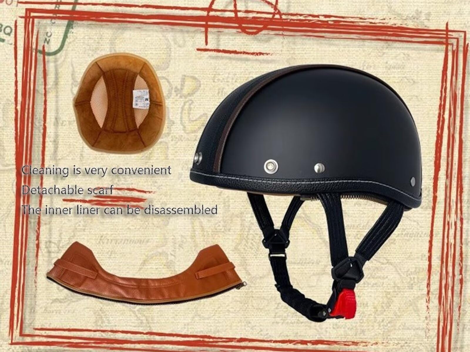 Casco Moto Retrò,casco moto uomo,Caschi per Scooter Anni '60 - Modello 3/4 in Vera Pelle con Visiera, Certificato DOT/ECE - Stile Retrò Chiuso/Aperto - Unisex Uomo e Donna