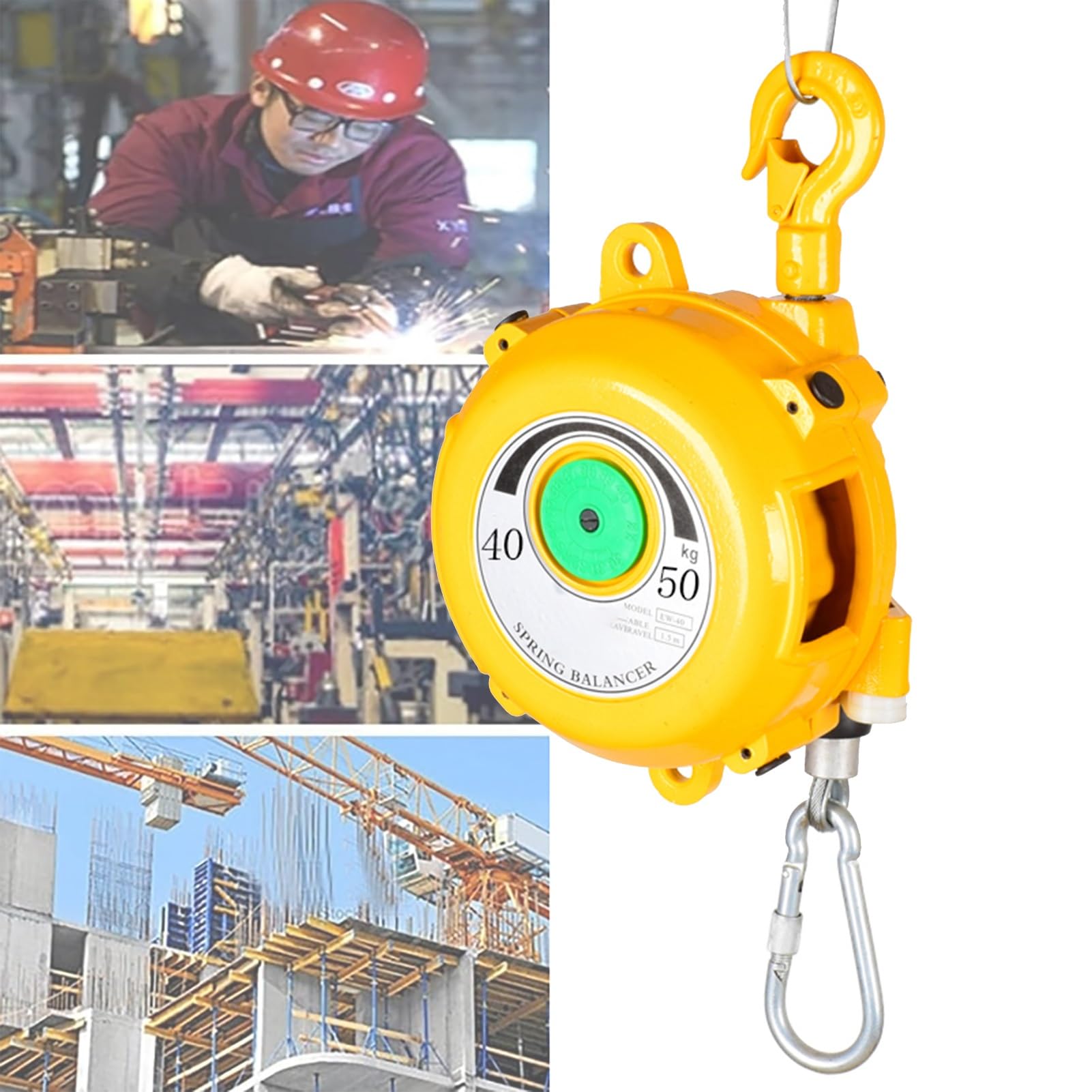 WEKONUMEX Retractable Spring Balancer, Spring Balancer Retractable Holder 1.5m 1-70kg Alloy Hook Aluminum Safety Assembly Line(40-50kg)