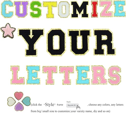 Miniatura 7 de MyLifeEasy Parches Preppy Parches de felpilla con purpurina para ropa, letras termo-adhesivas doradas recortadas para ropa, sombrero, apliques de