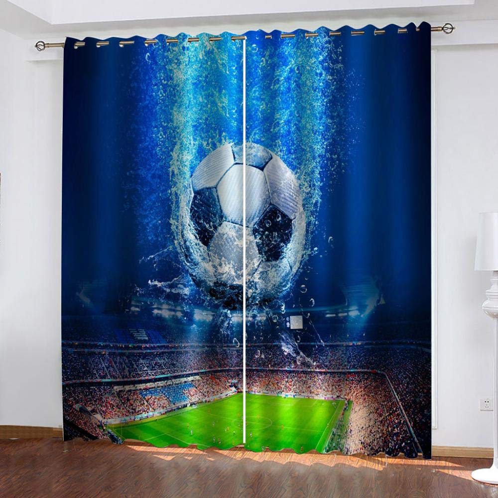 ZZDXL Cortinas Habitacion Fútbol Azul Cortinas Dormitorio Moderno Resistente Al Calor Y La Luz Cortinas Cocina con Ojales Cortinas Opacas para Habitación Decorativa 150 X 166 Cm