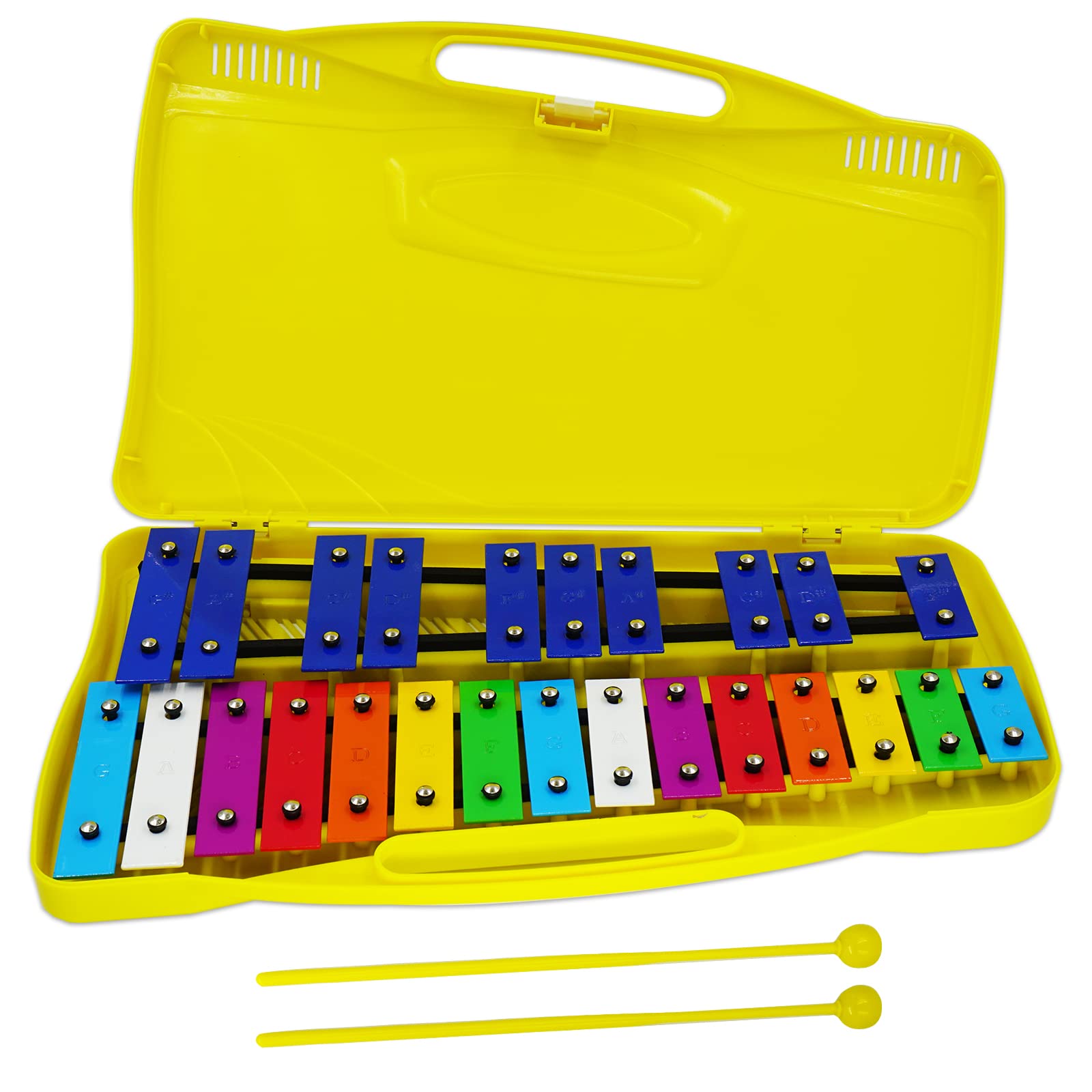 Xylophone for Kids 25 Notes Glockenspiel Metal Percussion Instrument with Case Two Safe Mallets, Perfectly Tuned Musical Instrument Toddlers Adult Music Teaching, Gifts(Yellow)