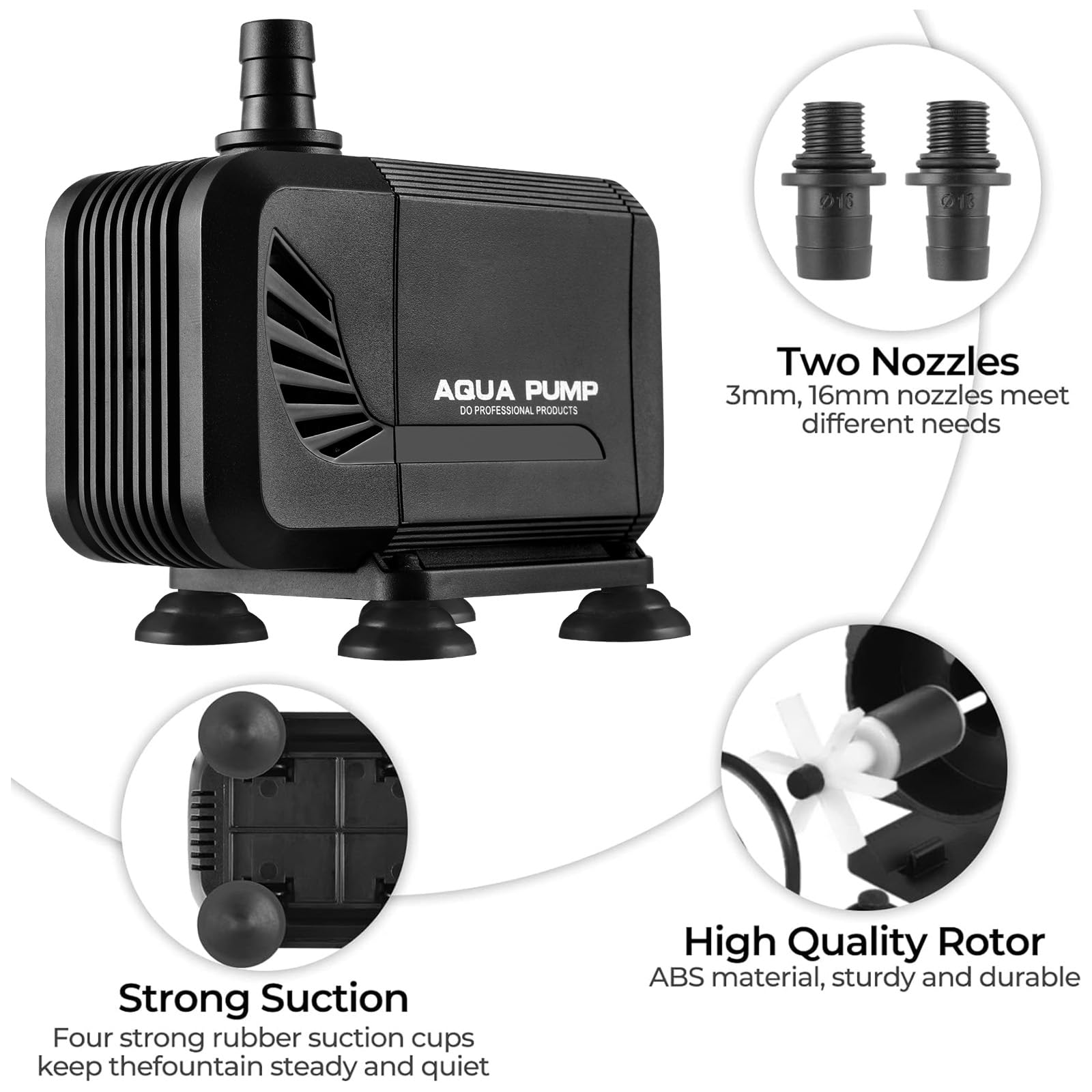 Pompa per Acquario 15W 1500L/H, Pompa Sommergibile Silenzioso,Pompa per Laghetto con Filtro e 2 ugelli 13 mm/16 mm,per Acquari,Fontane,Stagno di Pesce, Terrari, Laghetto