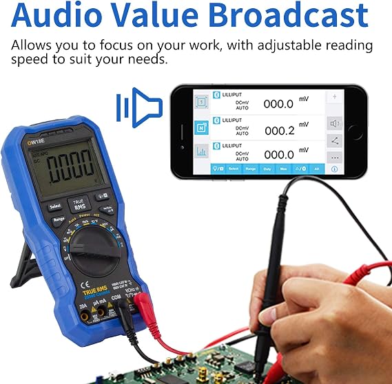 OWON OW18E Bluetooth Digital Multimeter 20000 Counts Ohmmeter Auto-ranging Tester, Voltmeter with Backlight LCD Test Leads,Portable Multi Testers Measures Current Resistance,T-Rms NCV Data Logger