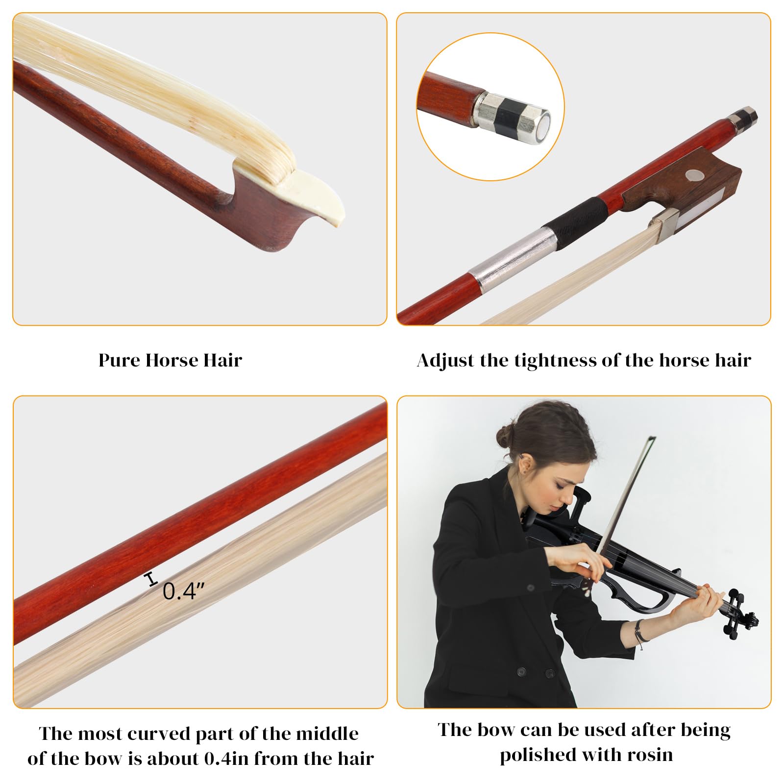 Pinikuyiro Electric Violin Full Size 4/4, Black Silent Electric Violin, Solid Wood Metallic Electric Fiddle with Case, Bow, Rosin, Headphone, Connecting Line - Image 7