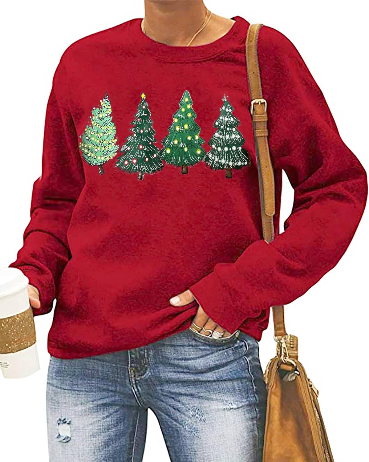 MAIHUN Christmas Sweatshirt Womens Merry Christmas Long Sleeve Xmas Holiday Christmas Lights Pullover Shirts