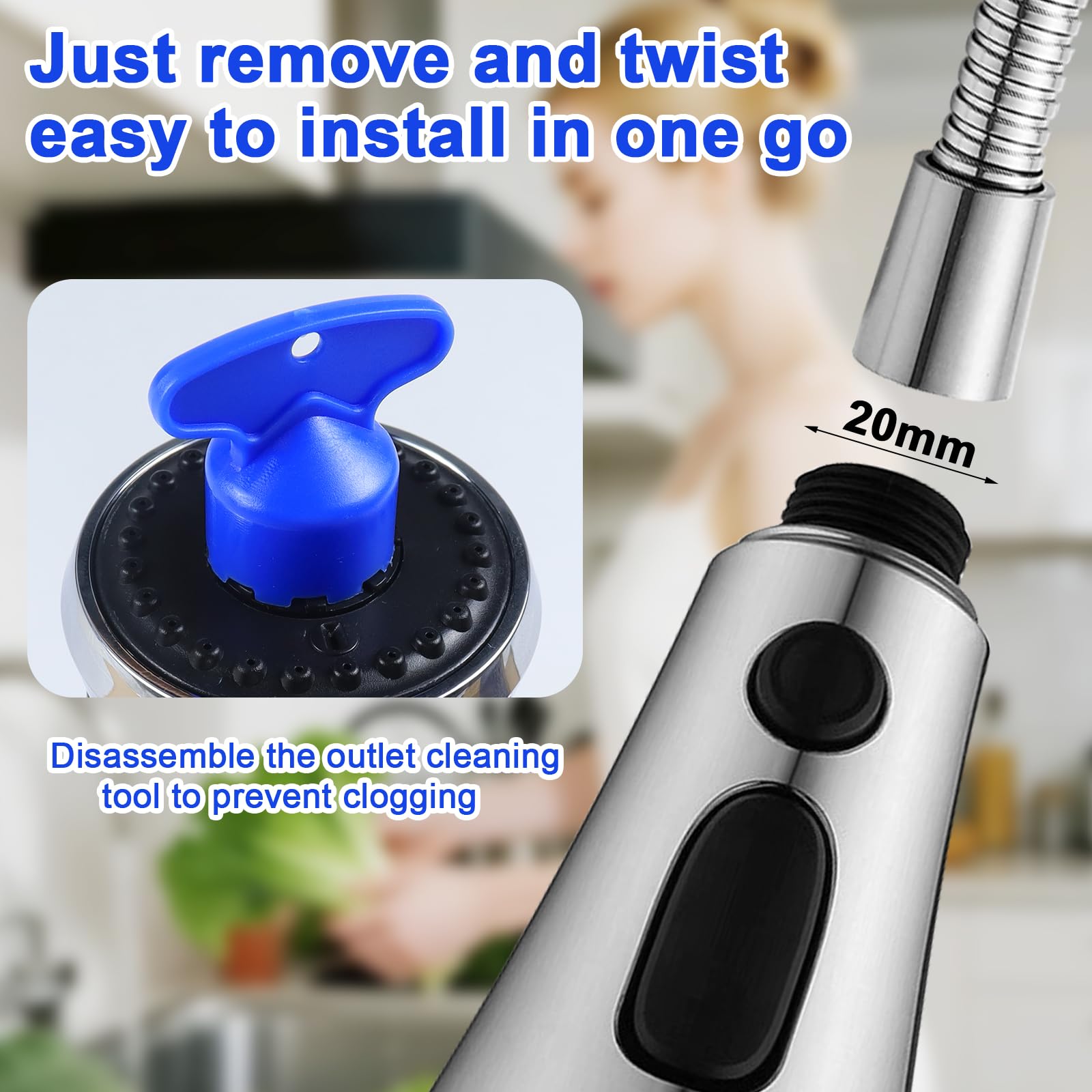 Areatore per Rubinetti 360° Girevole con 3 Modalità, Doccino per Lavandino con 9 Adattatori, Doccetta Cucina a Discesa Compatibile, per Cucina, Lavanderia