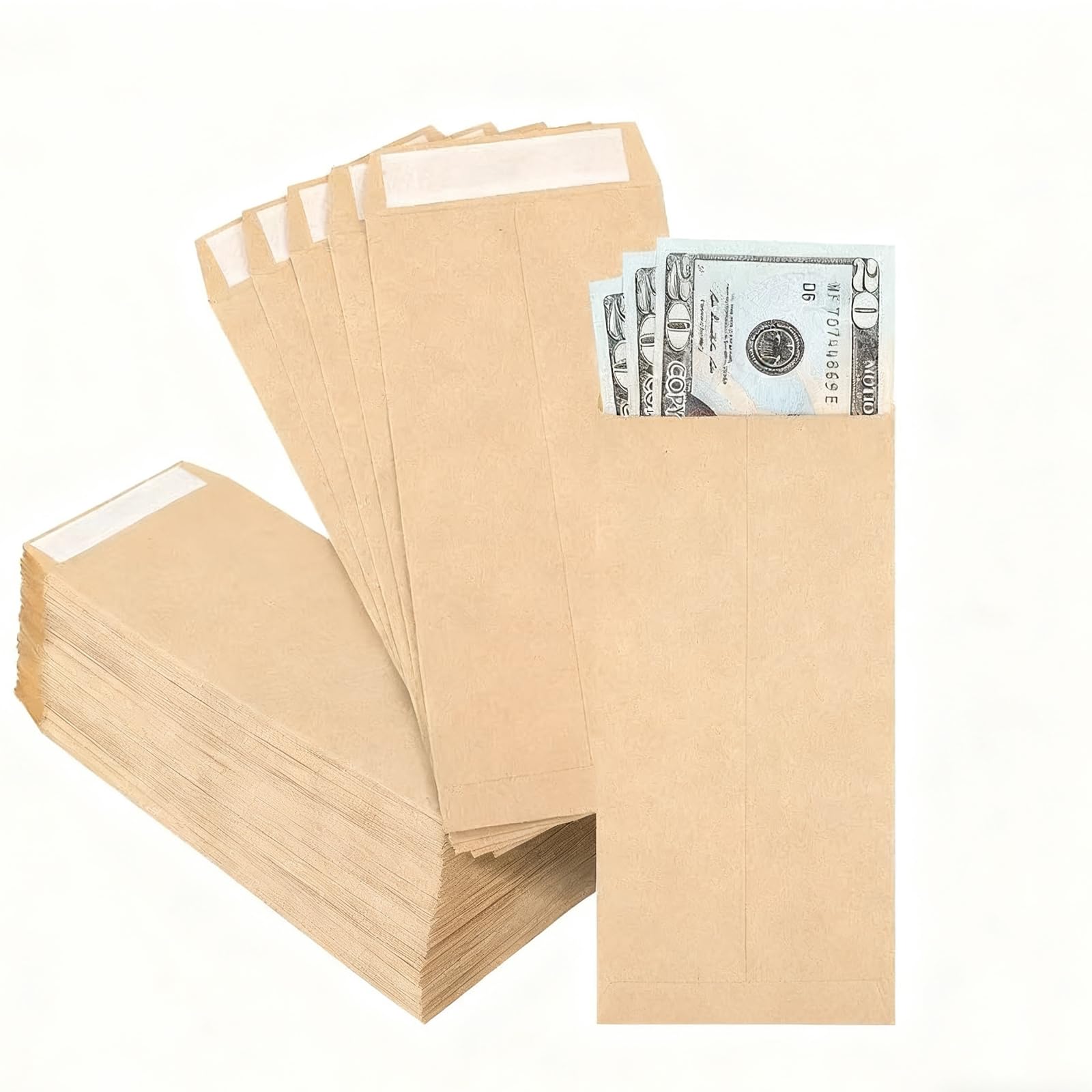 50PCS Kraft Brown Self-Adhesive Mini Envelopes 4.72x3.2 Inch - Small Money Cash Holders for Wages, Notes, Beads & Item Storage