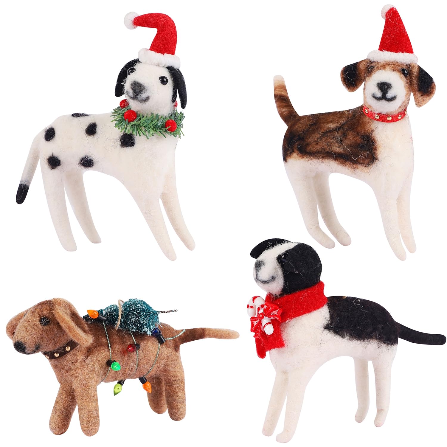 Juegoal Set di 4 ornamenti natalizi in feltro a forma di cane, decorazione natalizia da appendere a forma di cucciolo di lana, decorazione per feste in casa