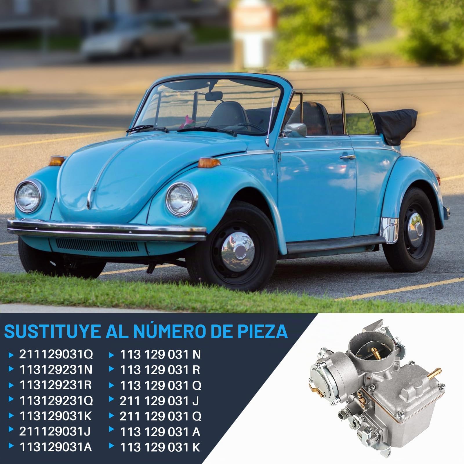 34 PICT-3 EMPI 12V Carburador con hardware compatible con VW Kaefer Cabrio Transporter T1 T2 1966 – 1979, repuesto para 113129031K 113129031N