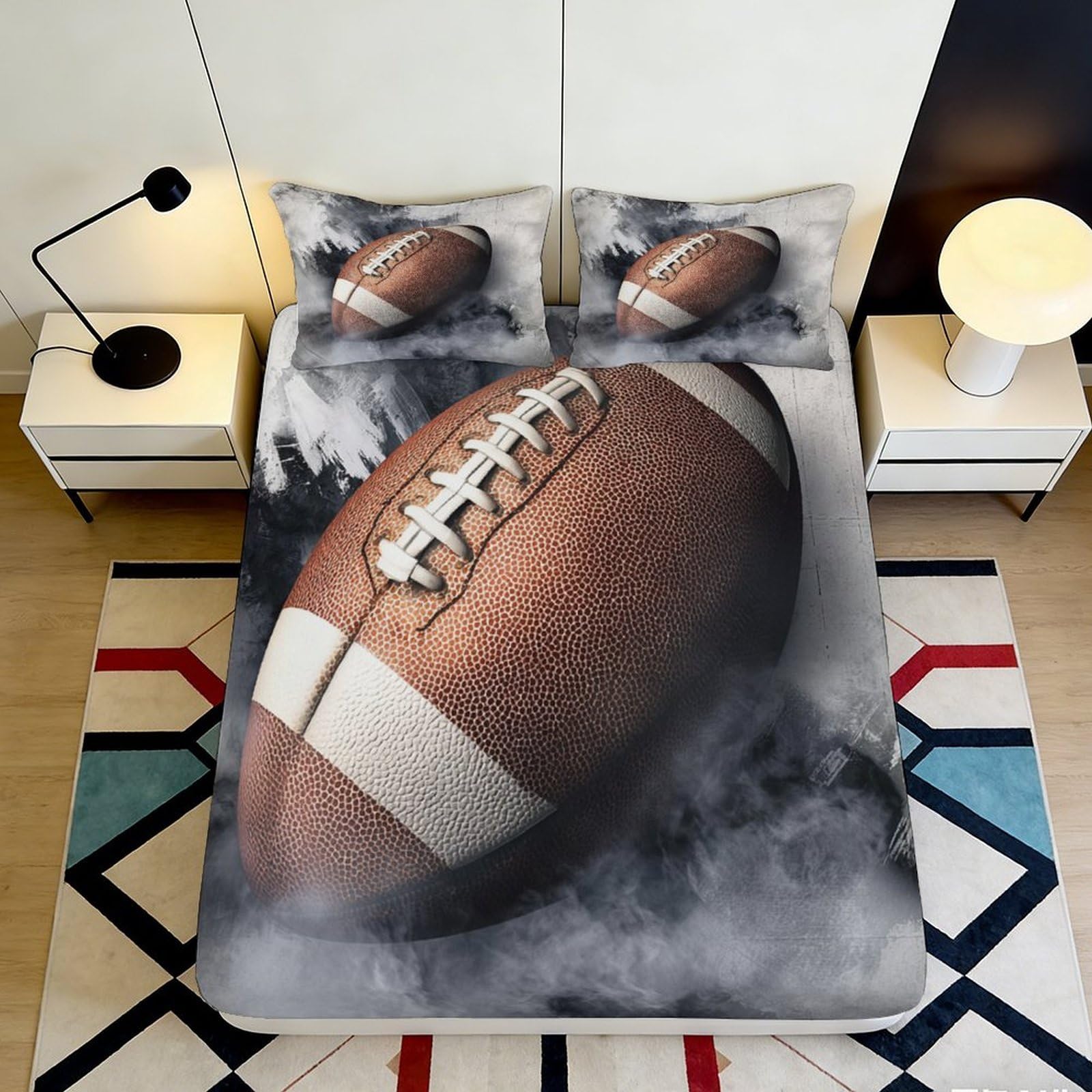 3D Printed American Football Fitted Sheet Microfiber Durable Soft 3D Sports Ball Bed Cover Mattress Cover for Bedroom Dormitory Guest Room 120x200x25cm