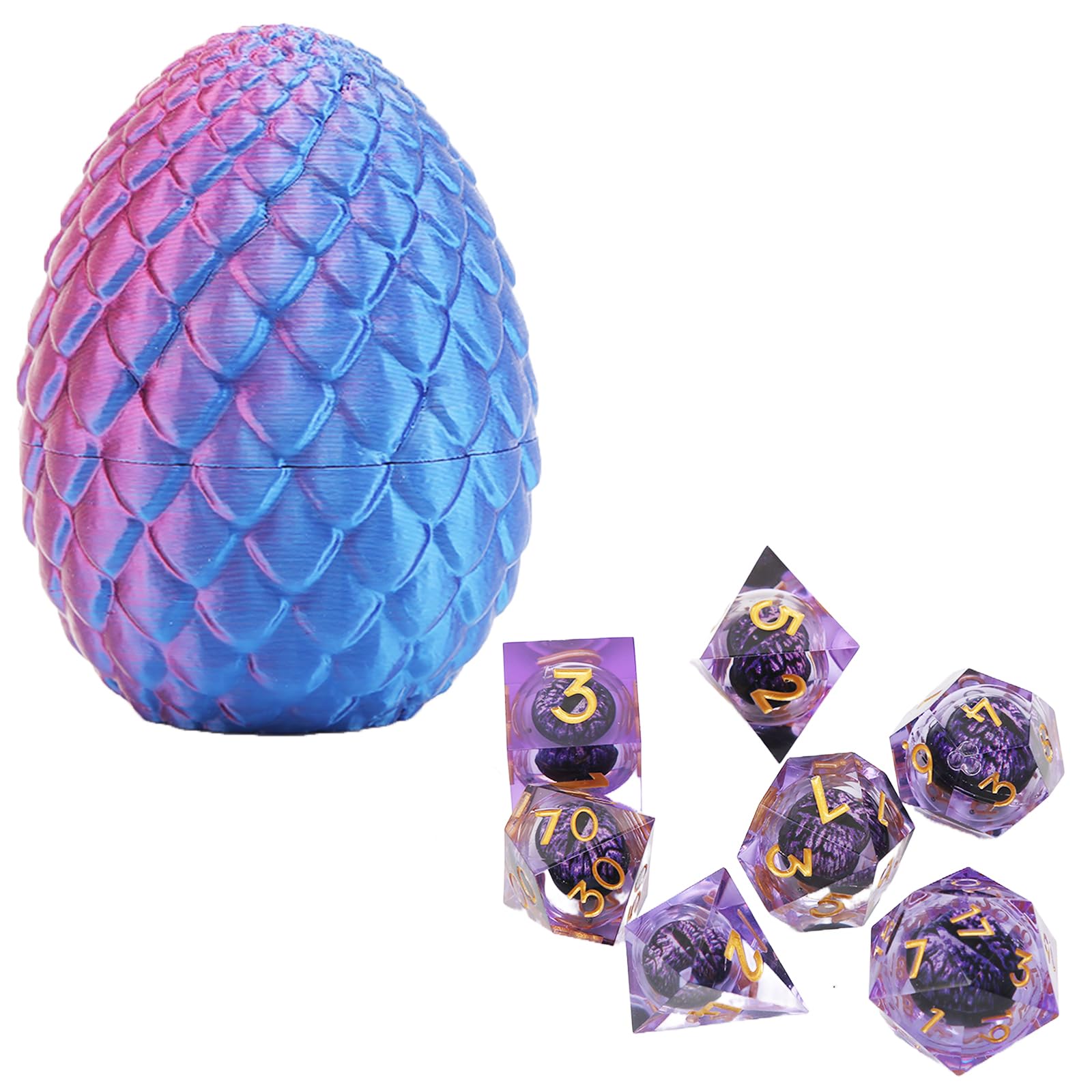 DND - Set di 7 dadi Liquid Core Sharp Edge Dragon Eye con guscio stampato 3D, per dungeons and Dragon Table Game