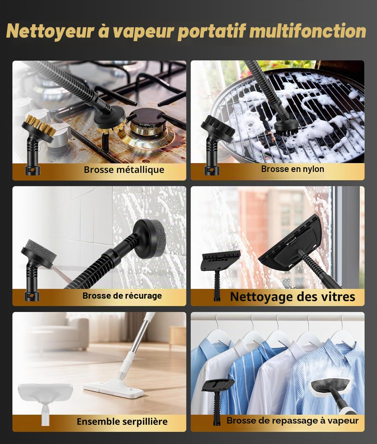 PAHTTO Nettoyeur Vapeur à Main, 17 Accessoires, 15s chauffe | 2-en-1 balai vapeur & nettoyeur main, 500ml, 3 niveaux vapeur, sol/cuisine/salle de bain