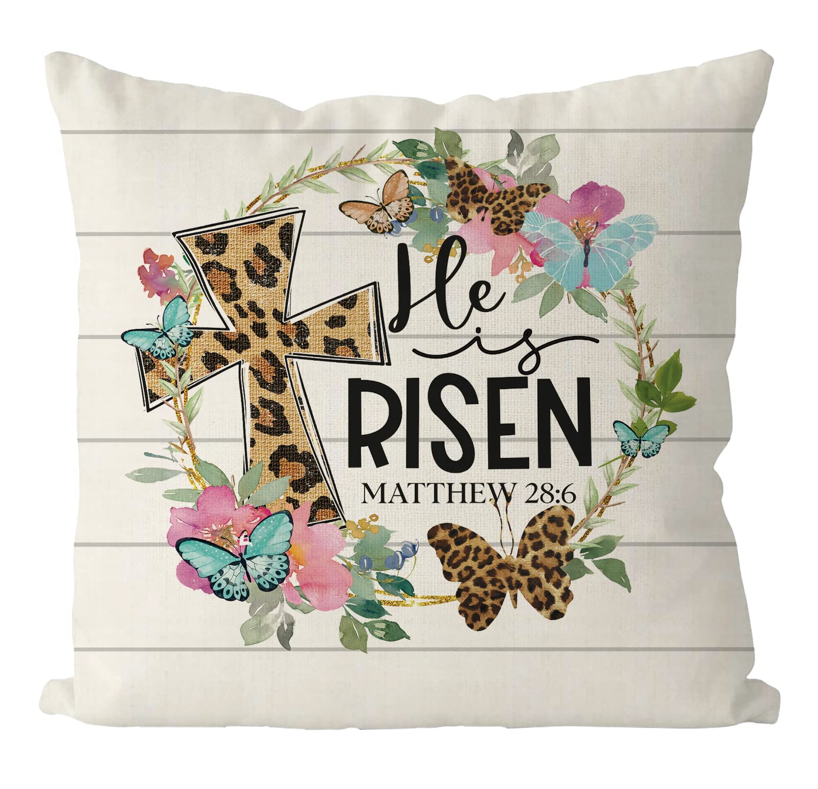 Photo 1 of GAGEC Easter Pillow Covers 20x20 Inch He is Risen Floral Butterfly Throw Pillowcase Happy Easter Decorative Pillows Home Sofa Bedroom Decor Cushion Case Spring Seasonal Farmhouse Decorations 20" X 20"