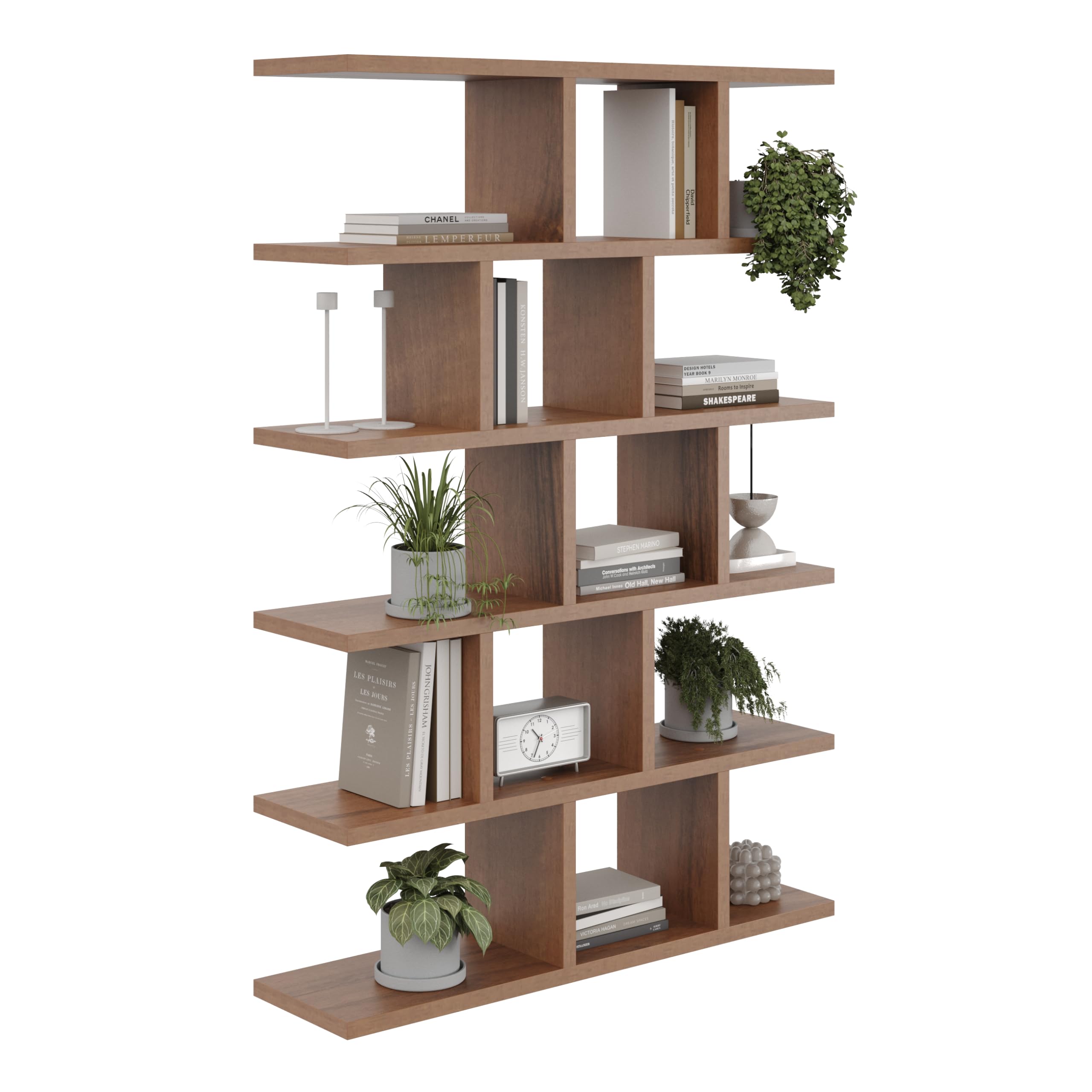 KUBUTKU Mordern - Estantería de pared (100 x 70 x 18 cm, diseño de nogal)