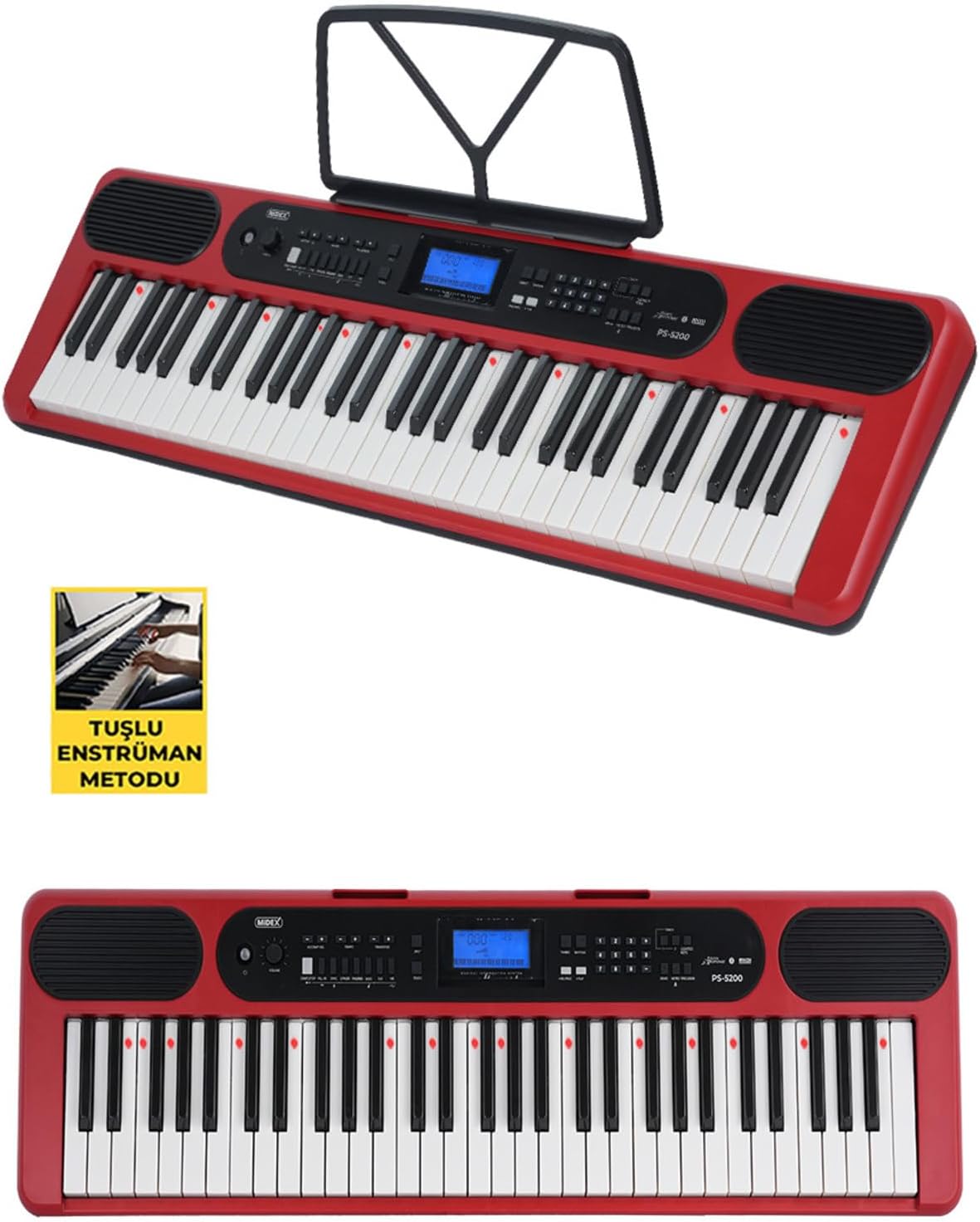 Electronic Keyboard Piano 61 Key LED Lighted Sensitive Keys Bluetooth MIDI Headphone Stand for Beginners