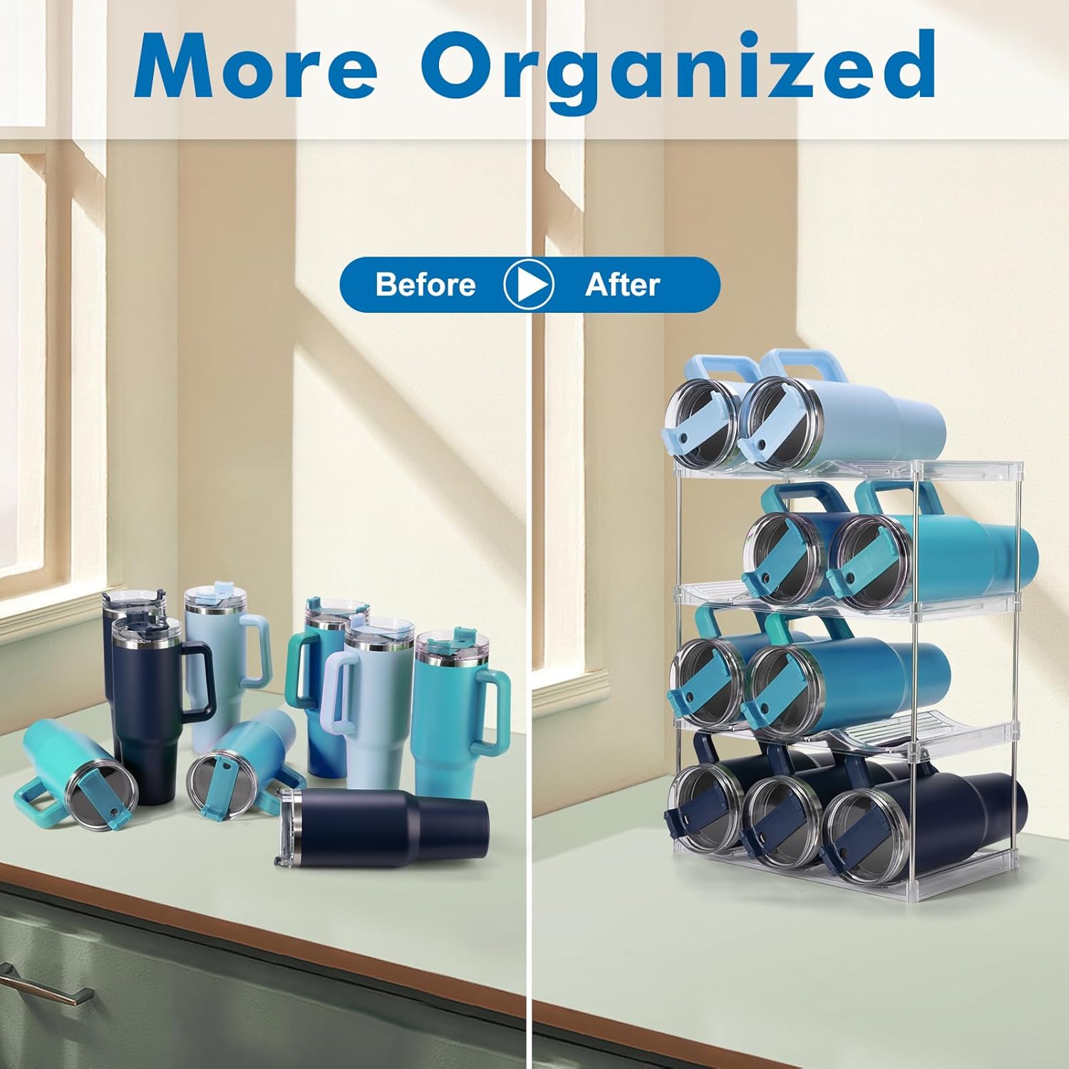 Stackable Water Bottle Organizer for Stanley 40 oz Tumbler, Water Bottle Holder for Others' Large Cup, Tumbler Organizer for Cabinet, Water Bottle Storage Rack, Wine Rack, Hold 9, 3 Tiers - Image 3