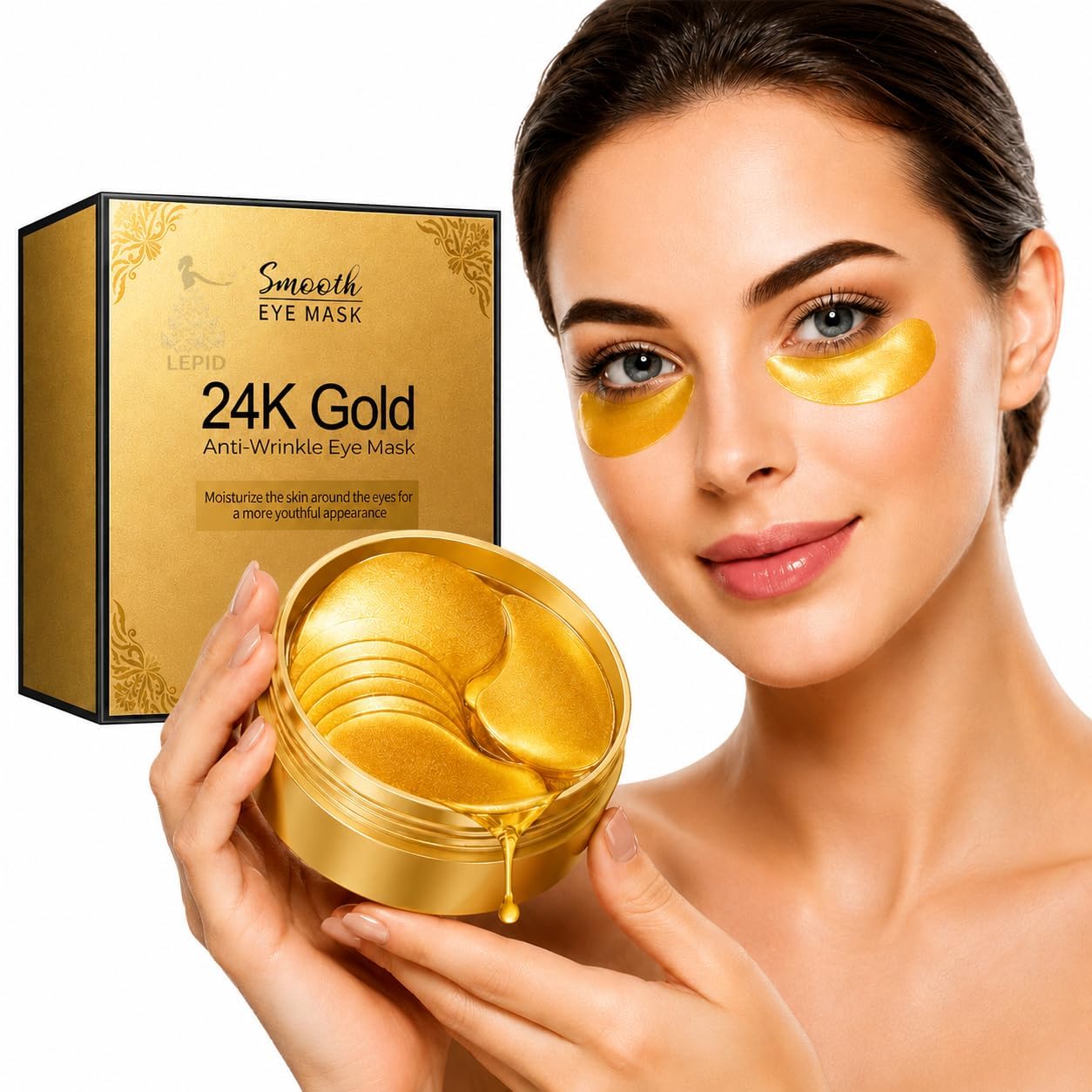 24K Gold Under Eye Patches (60 PCS) | Collagen Hydrogel Eye Masks for Dark Circles, Puffy Fine Lines | Hydrating Refreshing Treatment for Women & Men-image-12