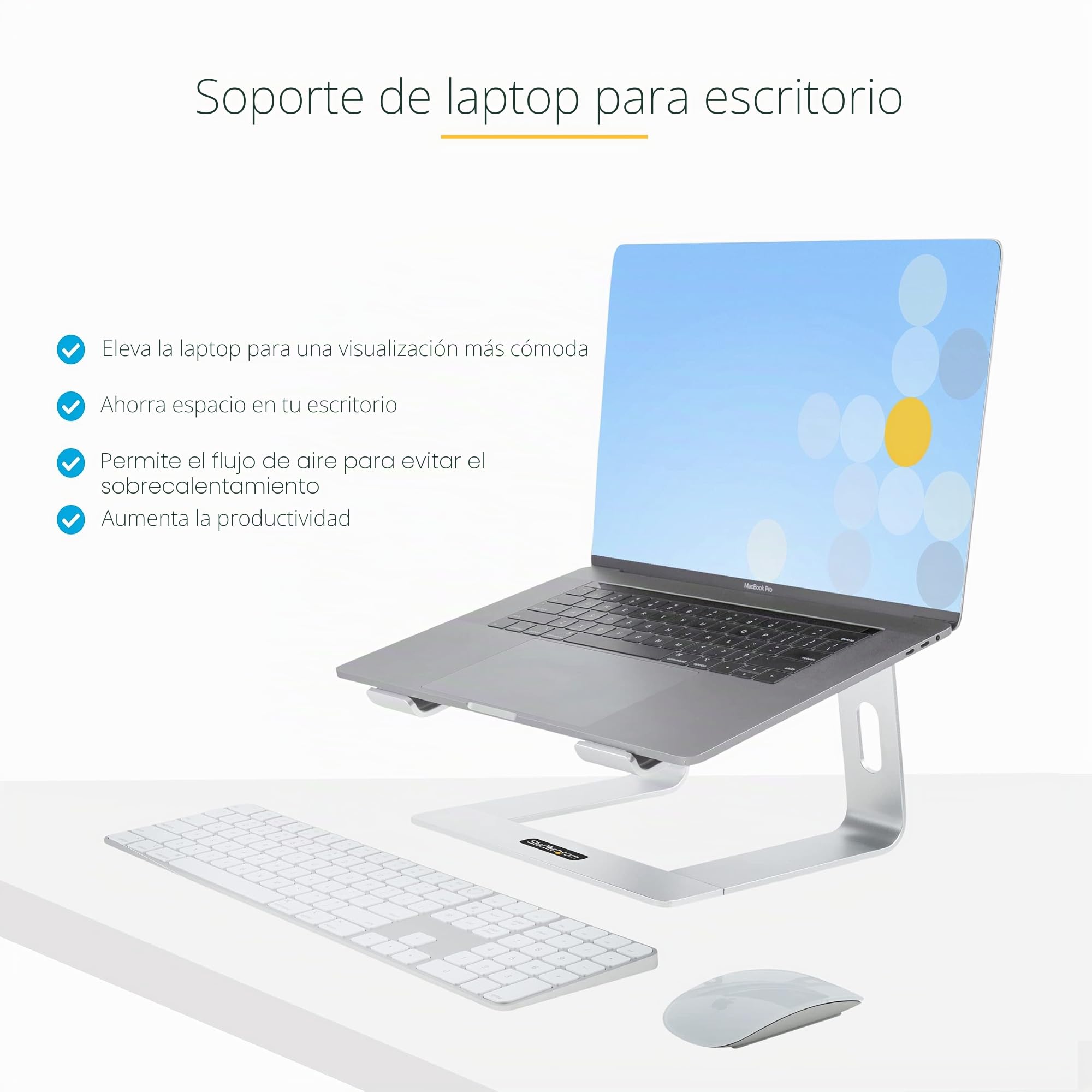 StarTech Soporte Ergonómico para Portátil, Aluminio, Plata, para DELL XPS | Montaje a mano sin herramientas, Acabado plateado anodizado, Gestión de cables