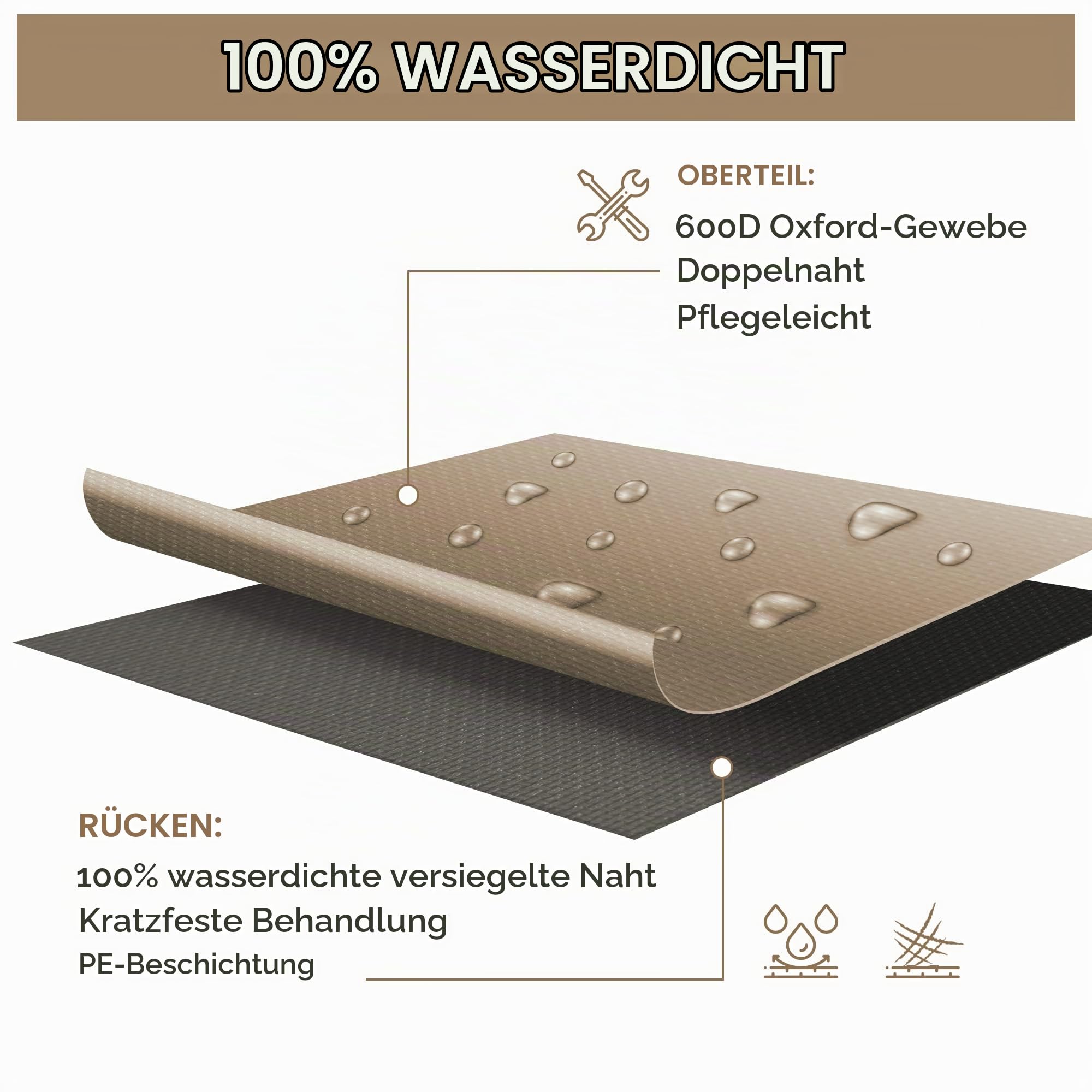 Outsunny Abdeckung für Gartenmöbel 600D 275 x 205 x 90 cm Beige