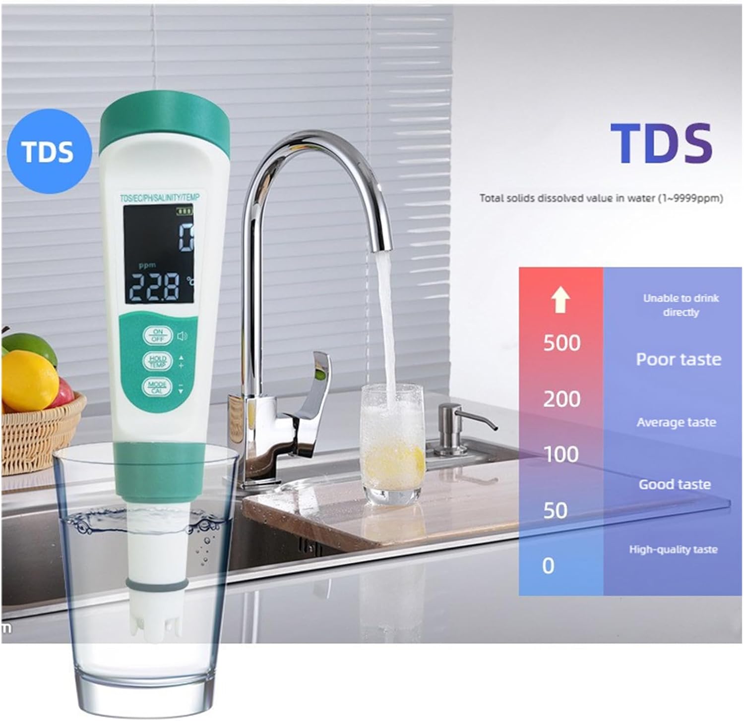 Portable Water Tester: 5-in-1 Voice-Assisted, Auto-Calibration, High LCD for Travel, Pool & Lab Transportable Water Transducer Automatic Calibration Water Tester