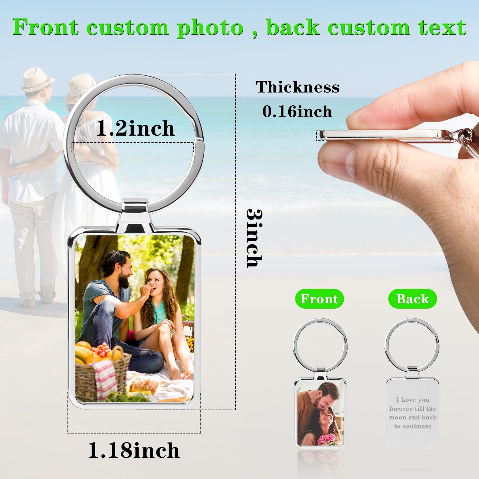 HYPERFOLD Double Side Custom Keychain with Picture Personalized Engraving Photo Text Customized Gifts for Men Boyfriend (Rectangle)