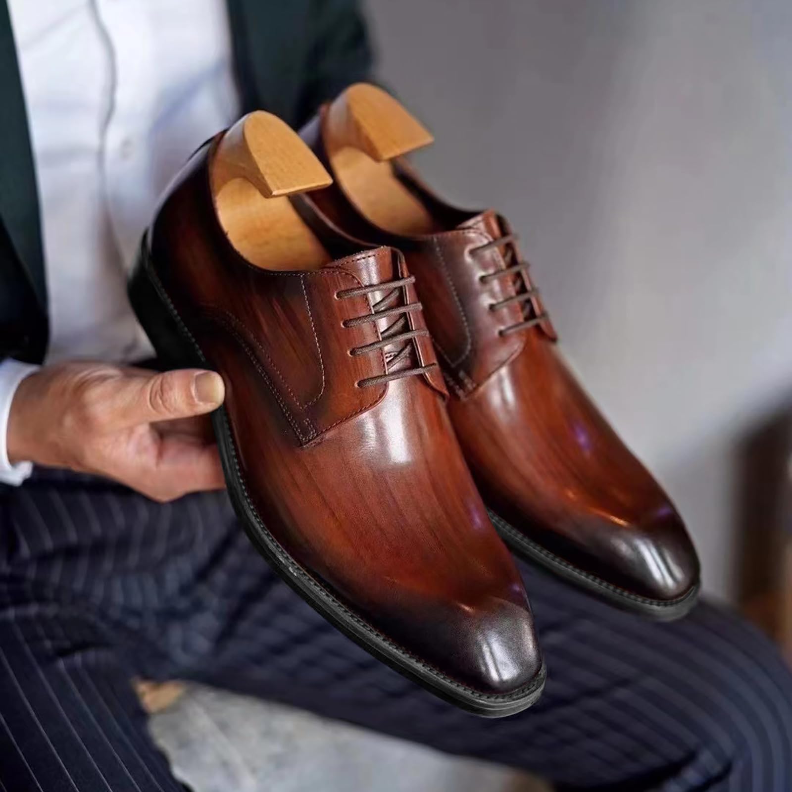 Scarpe da sposa da uomo, larghe, da lavoro, eleganti, in vernice Oxford, leggere, in pelle, classiche, in pelle