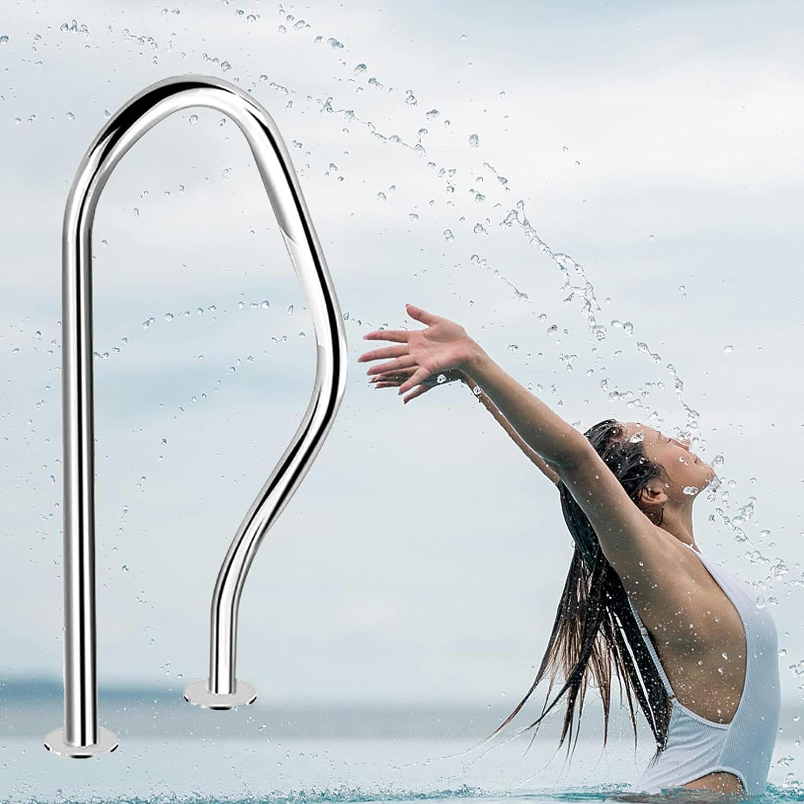 Main courante de piscine montage facile garde-corps inox argent