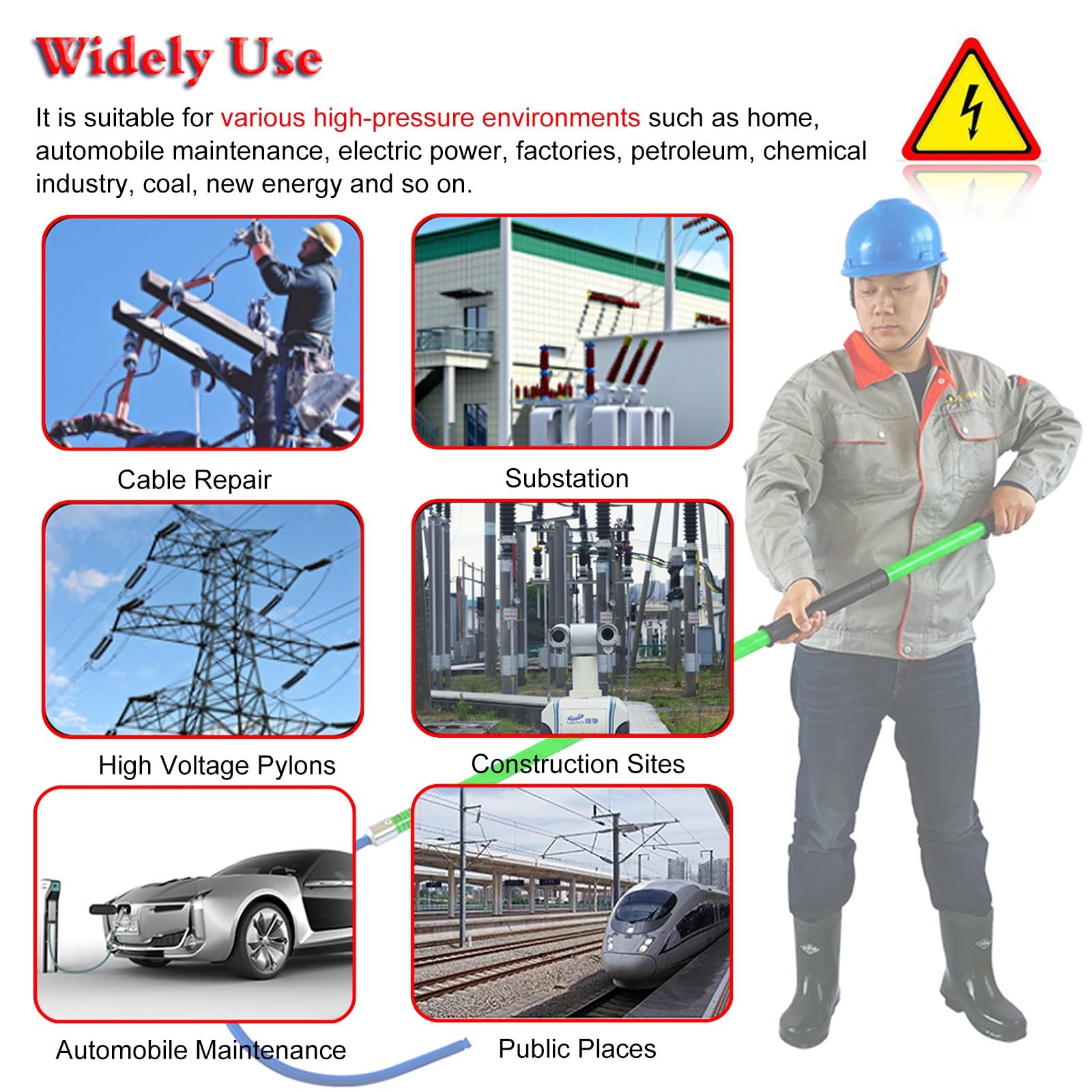 Hak Ratowniczy Bezpieczeństwa, Izolowany Hak I Drążek Ratowniczy Wysokiego Napięcia 10-35 Kv, 3,0 M, Sprzęt Bezpieczeństwa Dla Elektryków, Otwór 16" Do Użytku Awaryjnego, Zestaw 25 Elementów, 3-Częśc