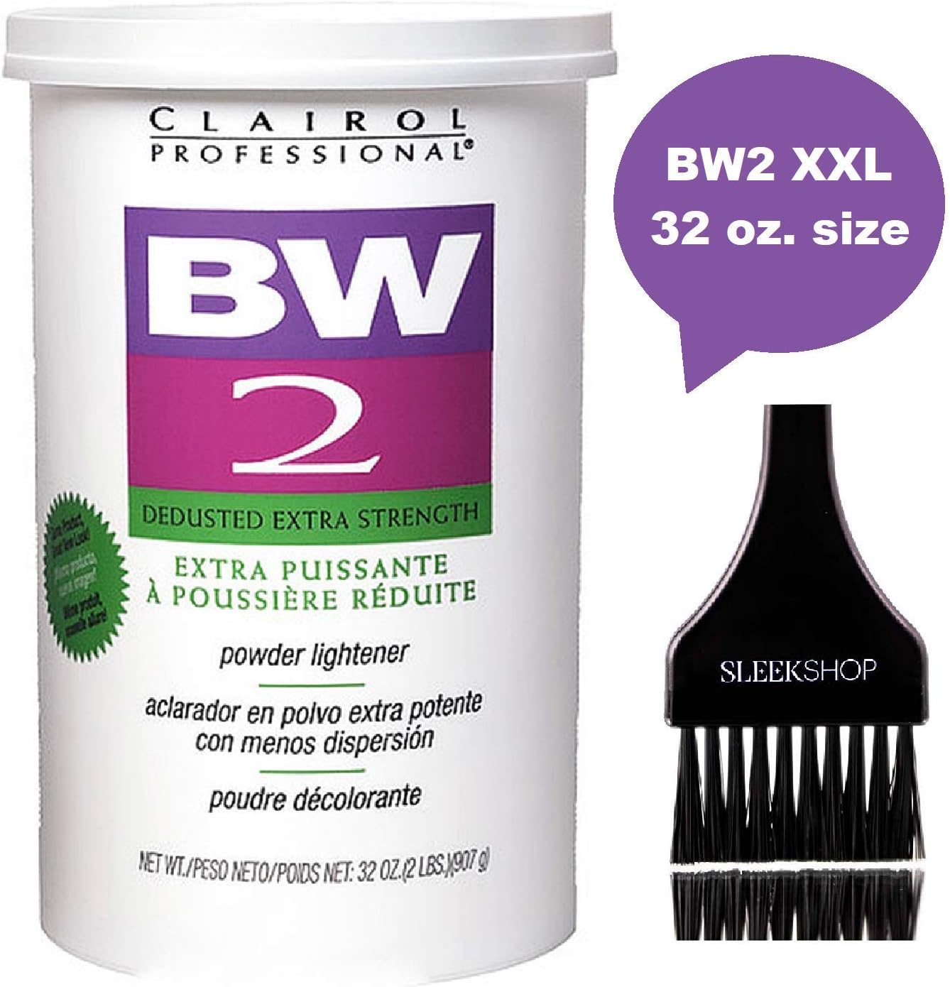 Clairol BW2 Basic White Powder Lightener BW2 Extra Strength, Dedusted (w/Sleek Tint Brush) BW 2 Hair Lightening, Bleaching, Blonding, Bleach (32.0 oz TUB (BW2 Formula))