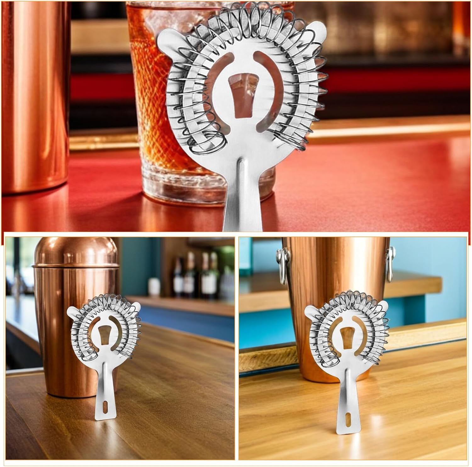 6 Pcs Stainless Steel Cocktail Strainer Fine Mesh Drink Strainer with Handle Bar Tools for Bartenders and Cocktail Mixing