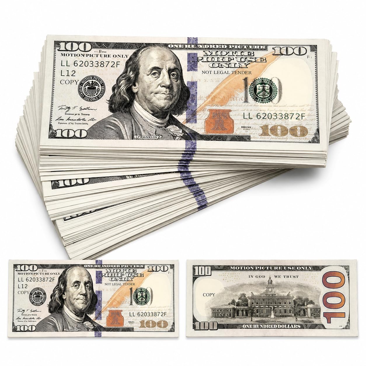 200 PCS $100 Prop Money, Fake Notes, 100 Dollar Bills for Advertising, Film Props, Prank, Birthday Party Play Board Games, For Movies, Advertising, Play, Party, Supreme, Fancy Dress, Casino Games