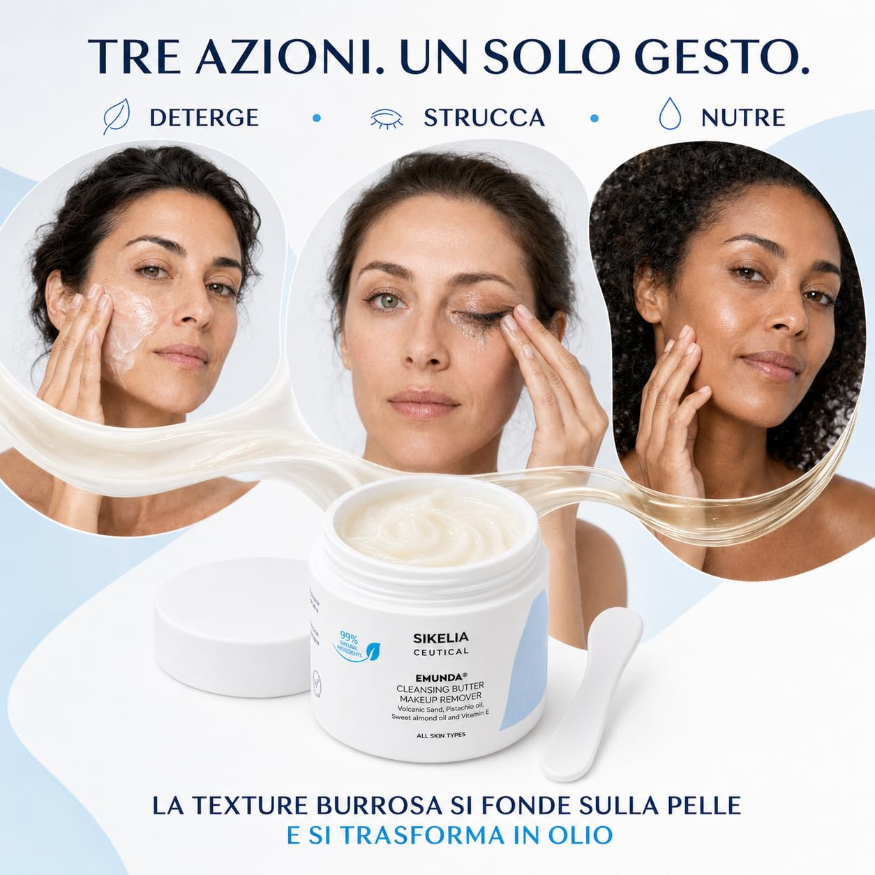 SIKELIA CEUTICAL EMUNDA Burro Struccante e Detergente Viso, 100ml | Naturale 99%, Balsamo Struccante, Pelle Sensibile e Occhi, Doppia Detersione