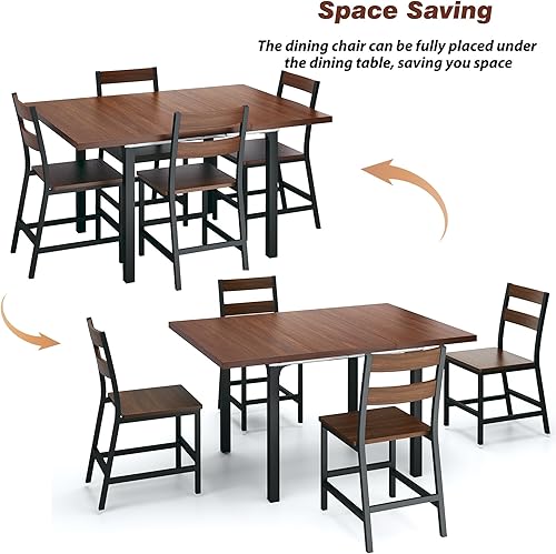 Miniatura 6 de Juego de mesa de comedor para 4, juego de mesa de cocina extensible y 4 sillas, respaldo curvo, mesa de comedor con tablero de MDF y marco de metal,