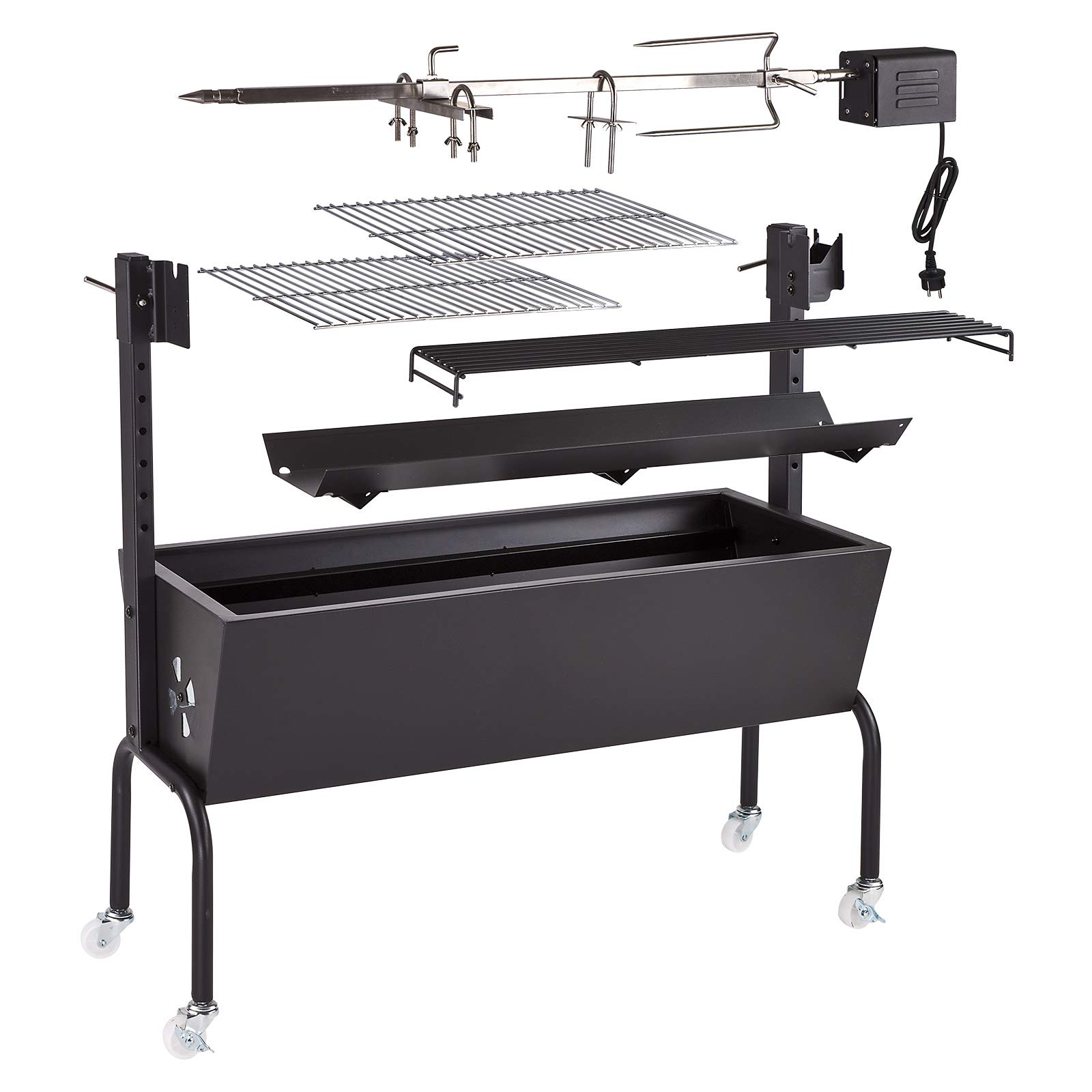 DEMA Spanferkelgrill Normandie – Lammgrill, BBQ Grill, Grillwagen, Spießgrill – 85 cm, mit Motor, robust, langlebig – für Spanferkel, Lamm, Outdoor