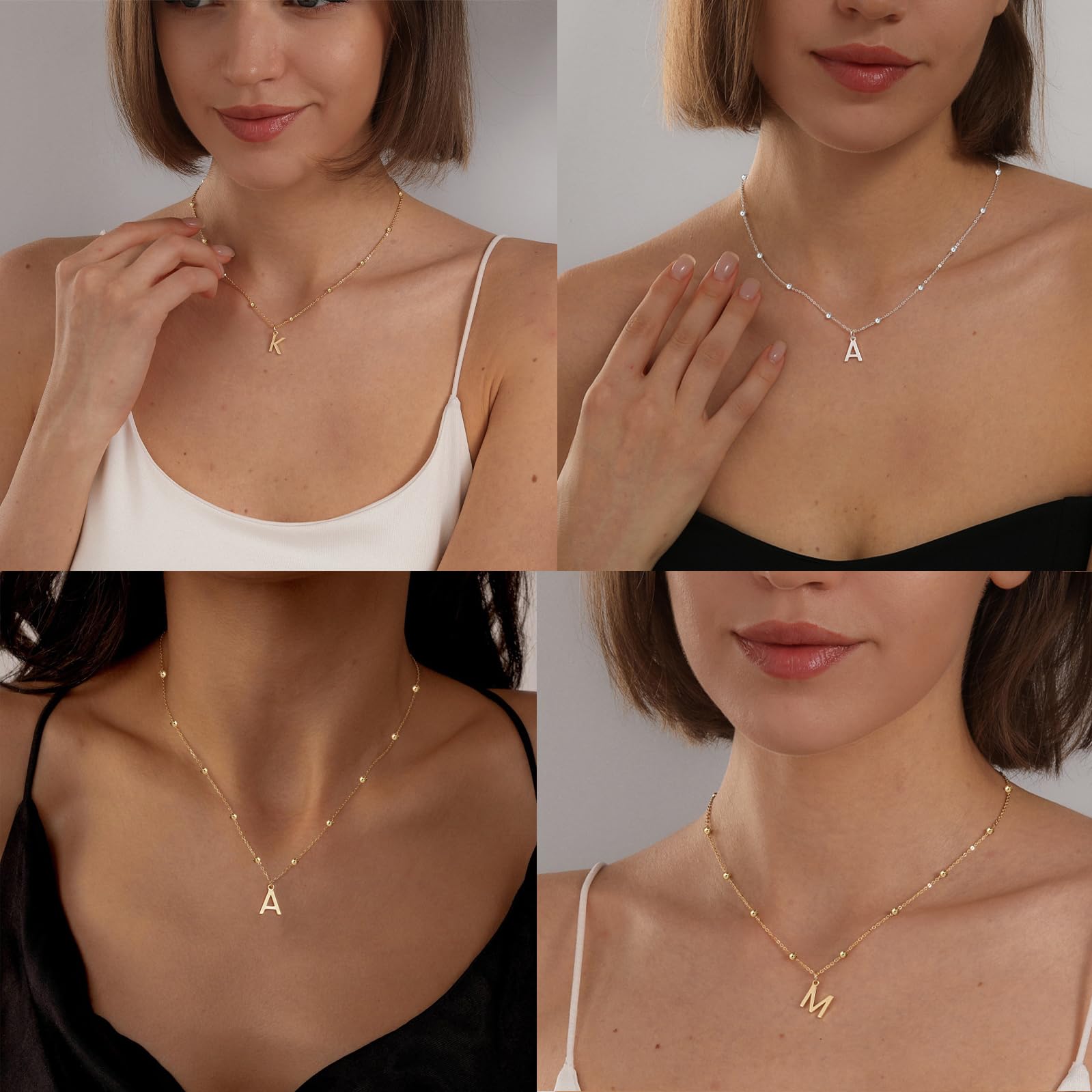 Collar con inicial para mujer, oro de 14 quilates y plata