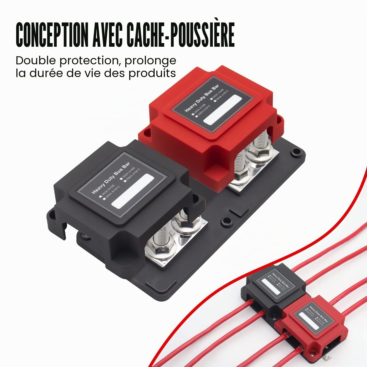 STANEW 400A busbar box,Barres de bus solides et robustes, Boîtier 8 x 3/8" (M10) de module robuste DC48 V robuste avec module de distribution de courant，Noir (Noir+Rouge)
