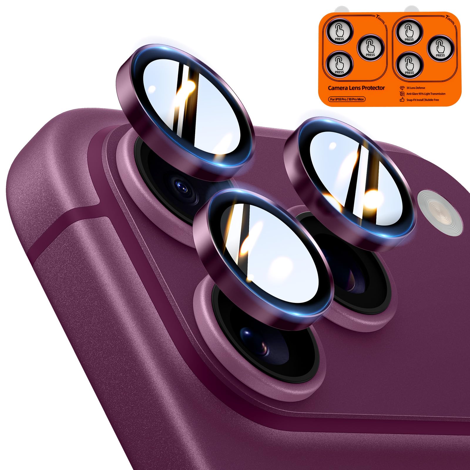 TOCOL für iPhone 18 Pro Max / 18 Pro Kameraschutz, 2 Sets, Burgundy | Einfache Montage, Ultra HD Camera Cover, 9H Stoßfest Kratzfest, Hüllenkompatibel, Kameraschutz für iPhone 18 Pro / 18 Pro Max