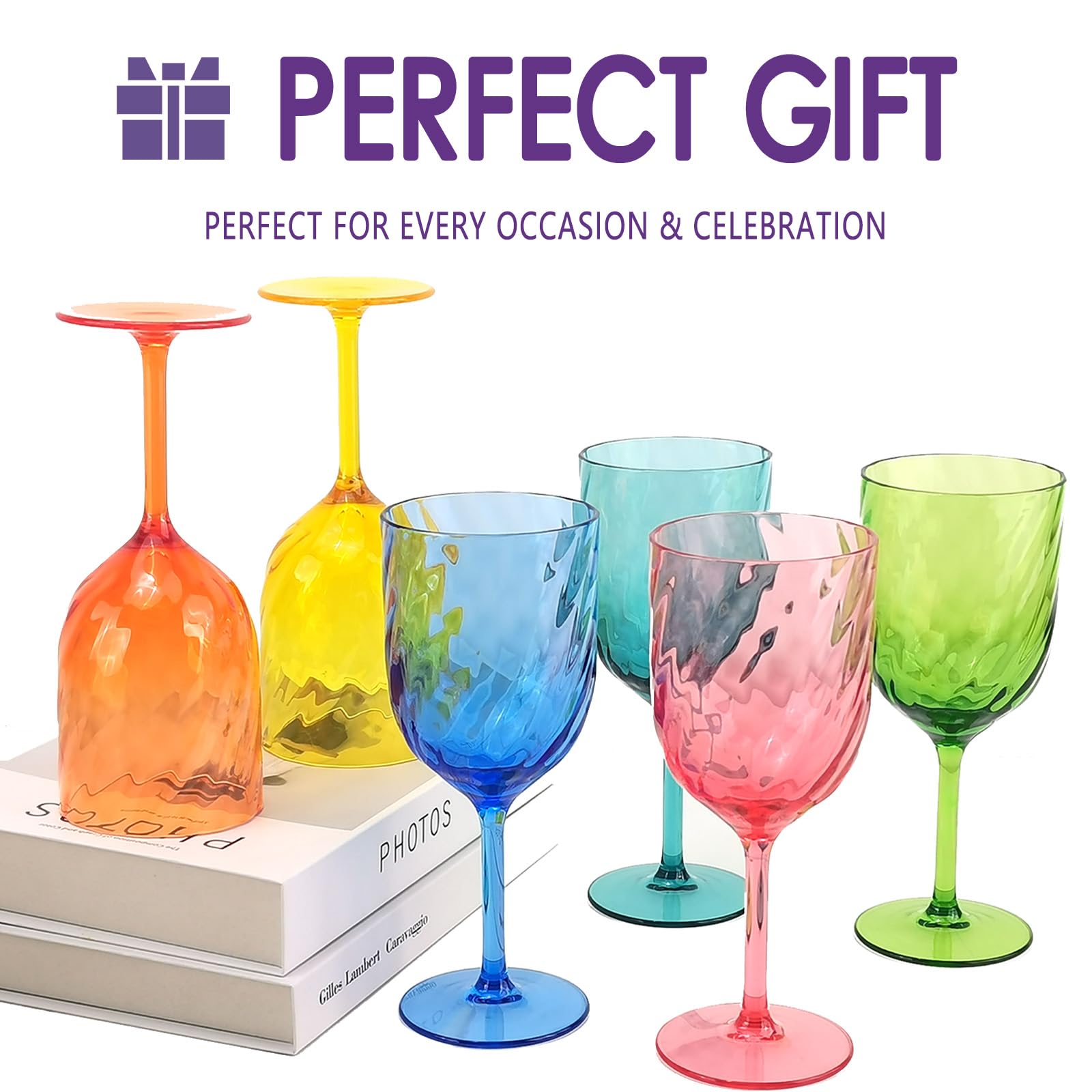 Set di 6 bicchieri da vino infrangibili, in acrilico, per interni ed esterni, senza BPA, infrangibili (multicolore)
