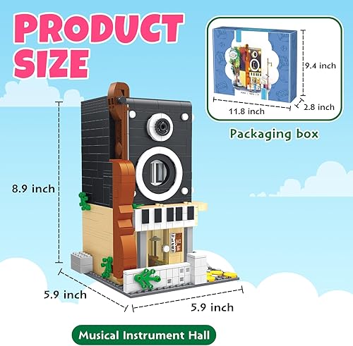 Miniatura 2 de URMOMENT Juego de juguetes de 746 piezas de bloques de construcción de tienda de instrumentos musicales, kits de modelos coleccionables para niños