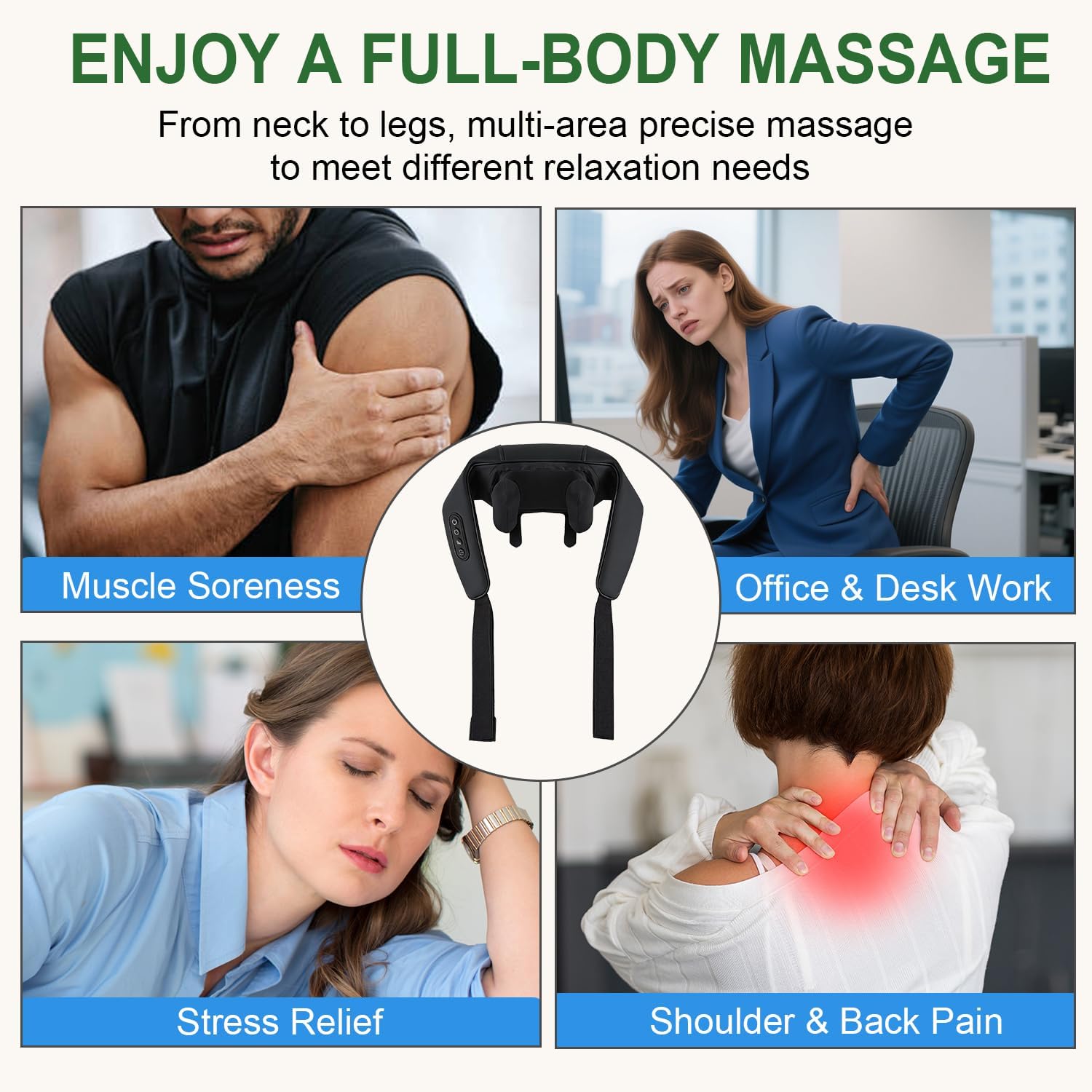 Neck and Shoulder Massager with Heat, Cordless Back and Neck Massager, 6D Shiatsu Kneading Deep Tissue for Shoulder Leg Back Waist Pain Relief Relax Muscles at Home Office Gifts (Black)